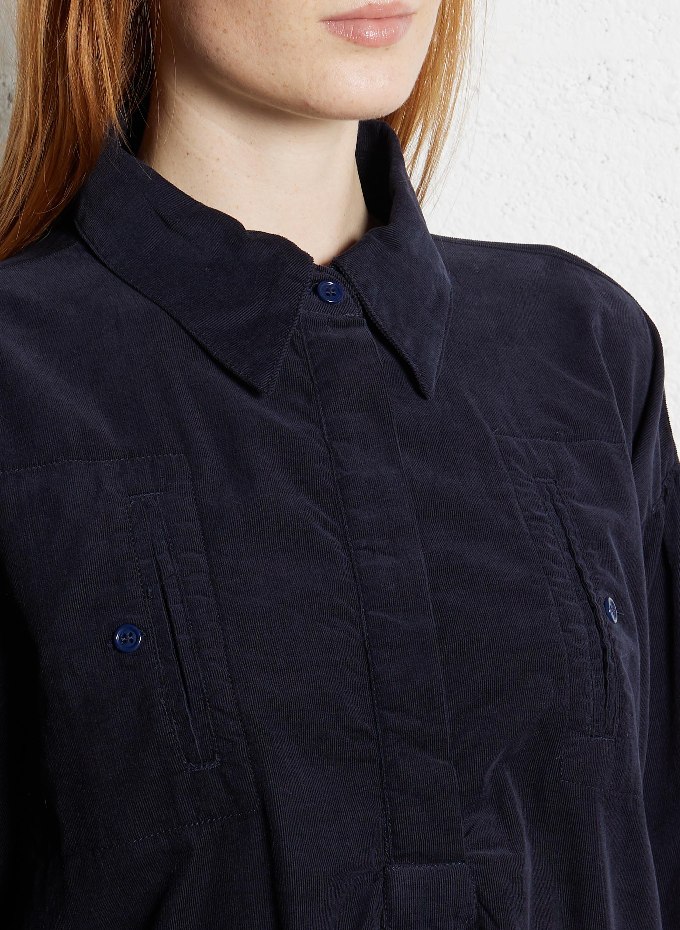 Short cotton loose-fit dress with classic collar HOD PARIS Blue