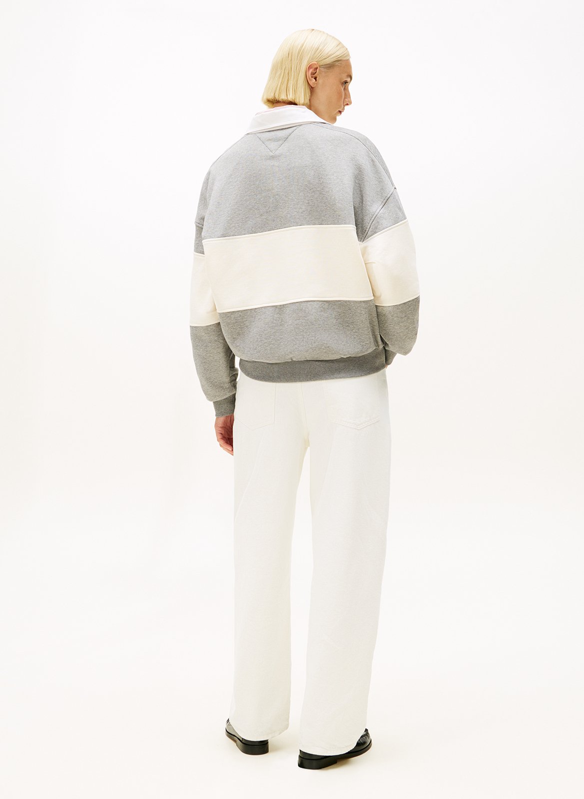 Sweat col polo à rayure en coton mélangé TOMMY HILFIGER Gris