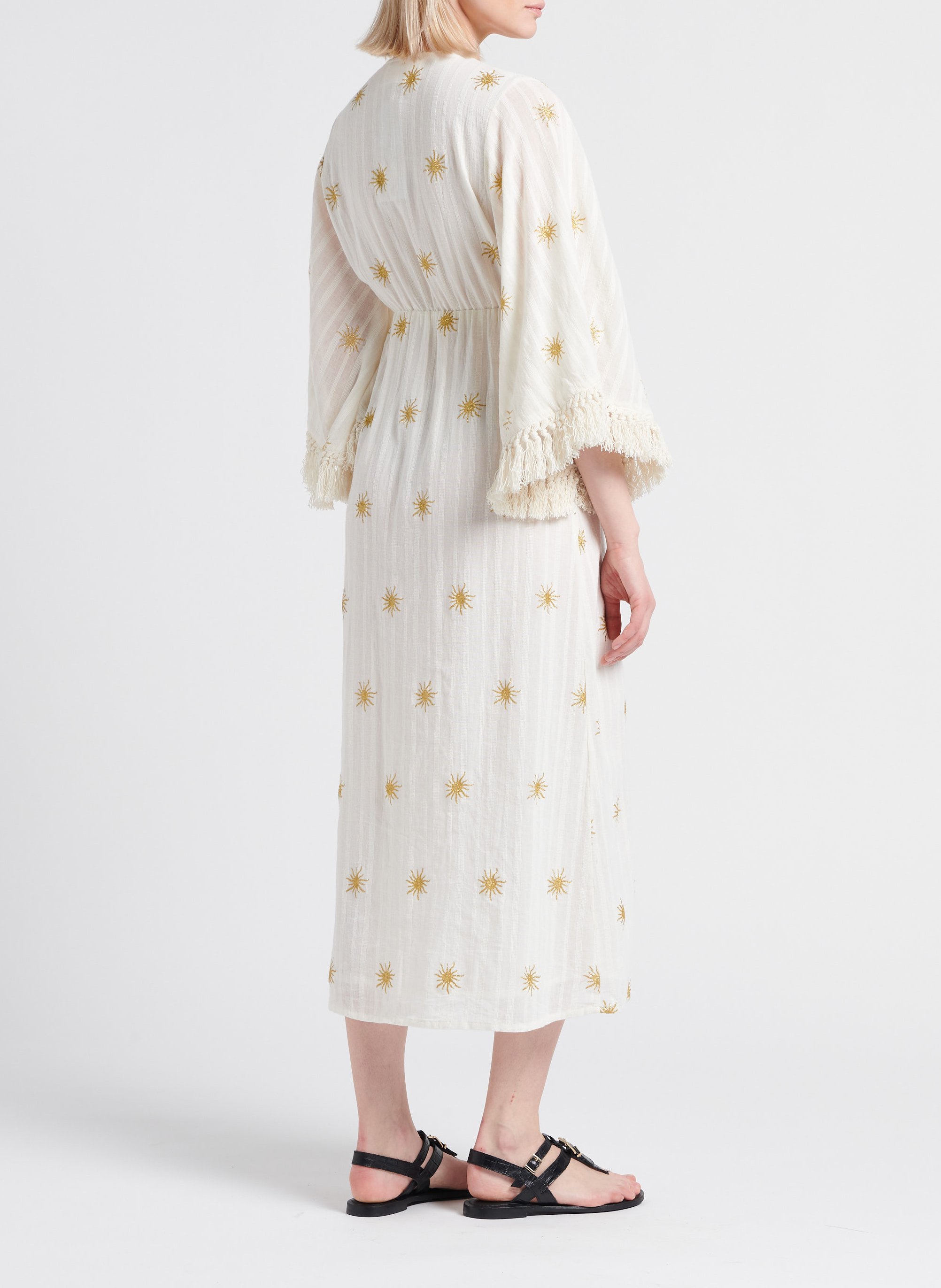 Lange, katoenen jurk met V-hals en motieven SUNDRESS Wit