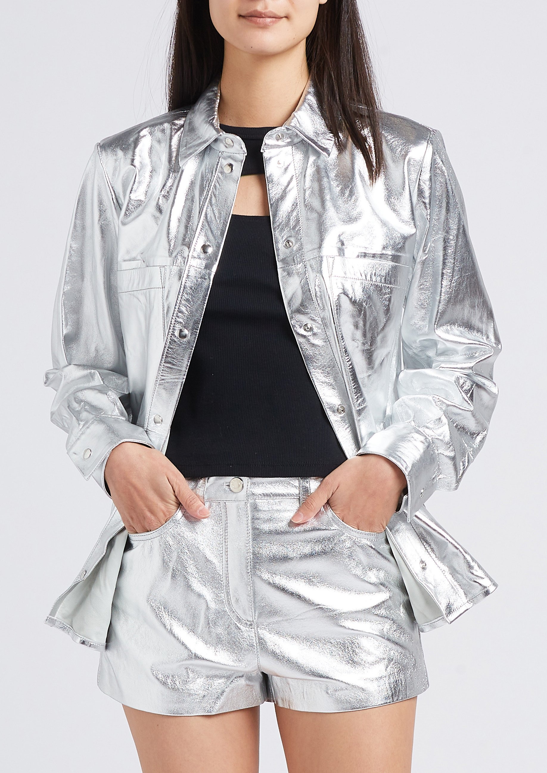 Surchemise droite col classique en cuir IRO Argent