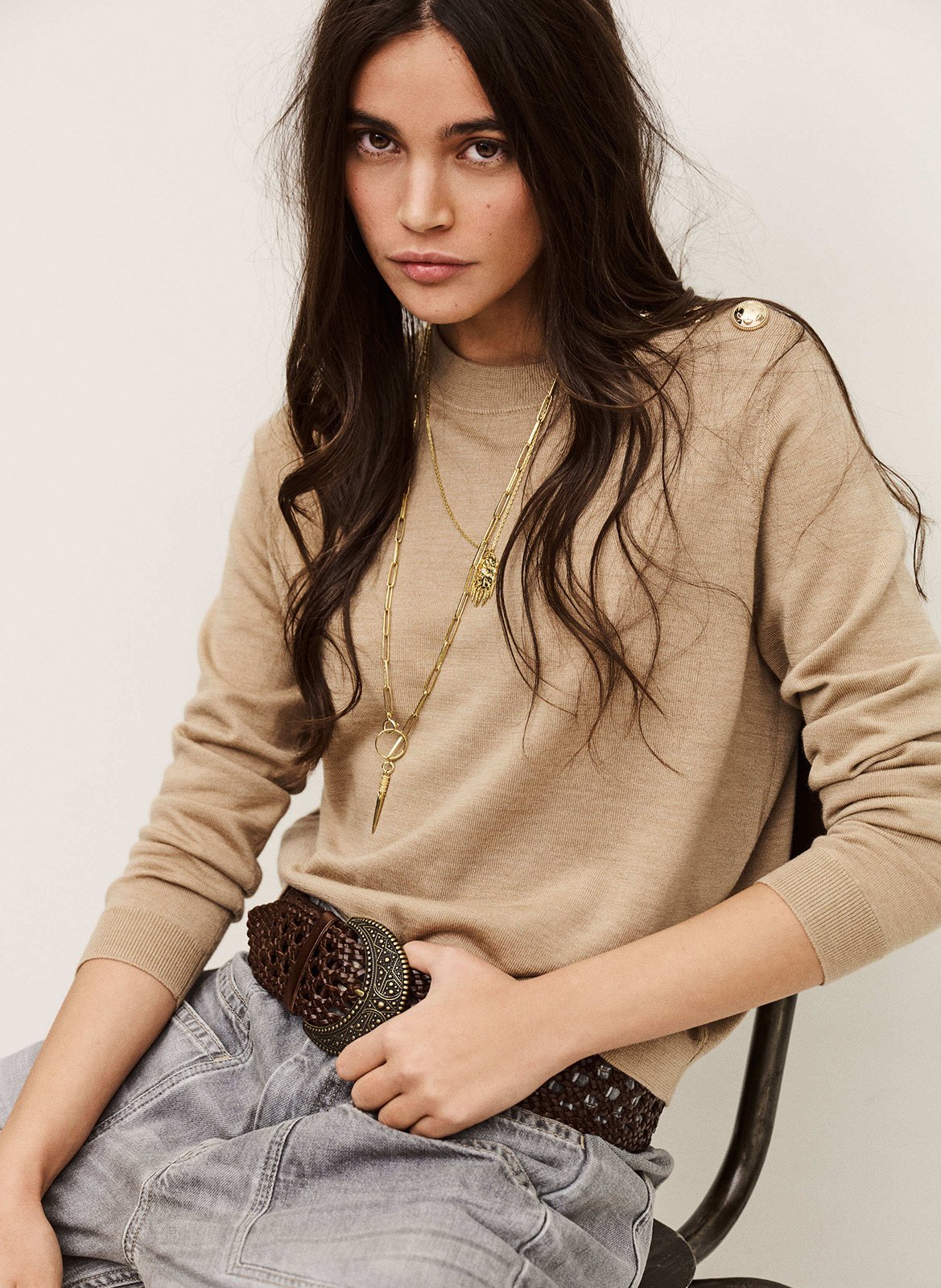 Straight round-neck wool sweater BA&SH Beige