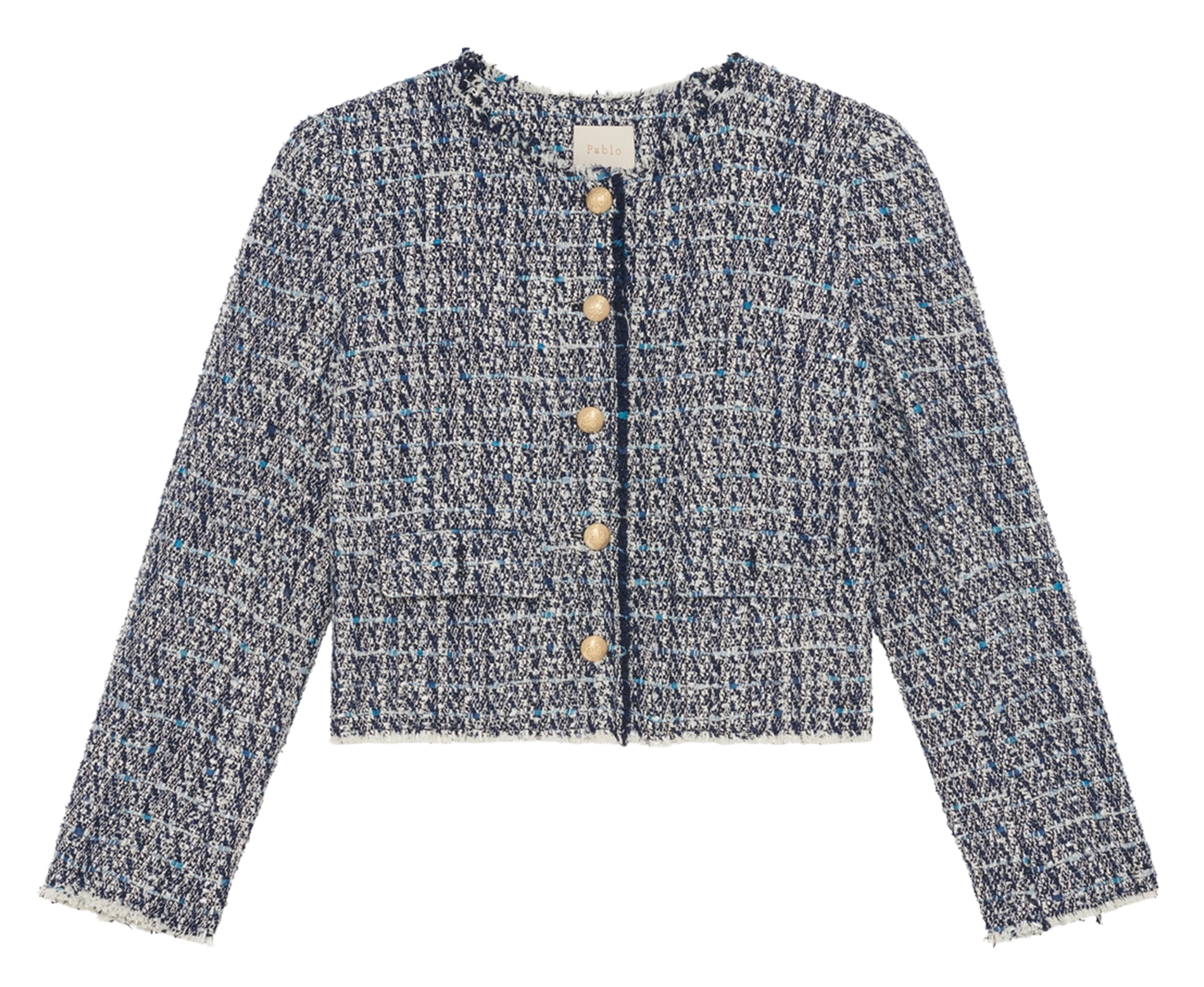 Veste droite col rond en jacquard PABLO Bleu