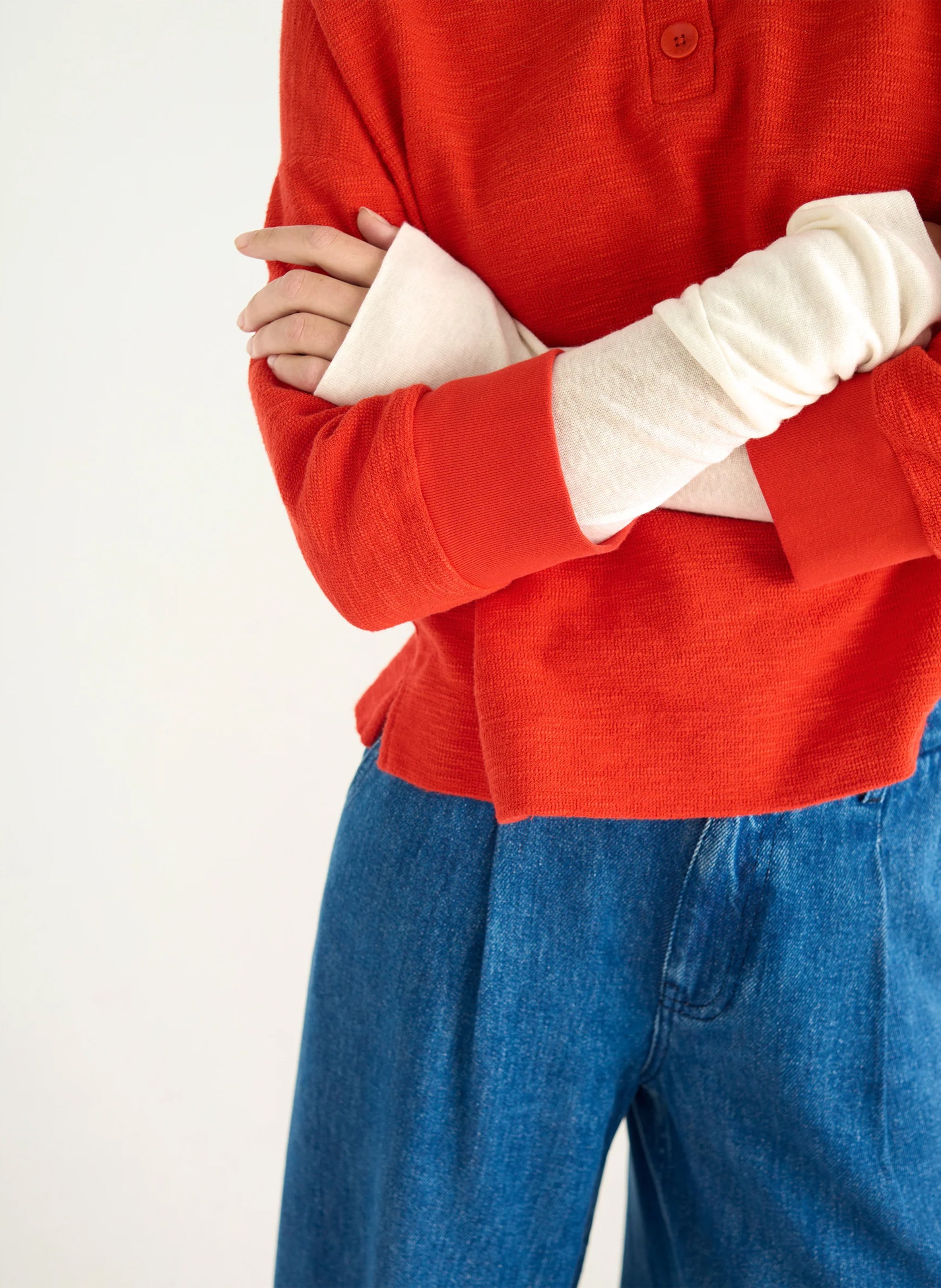 Weites Polo mit 3/4 Ärmeln in Uni-Farbe ACOTE Rot