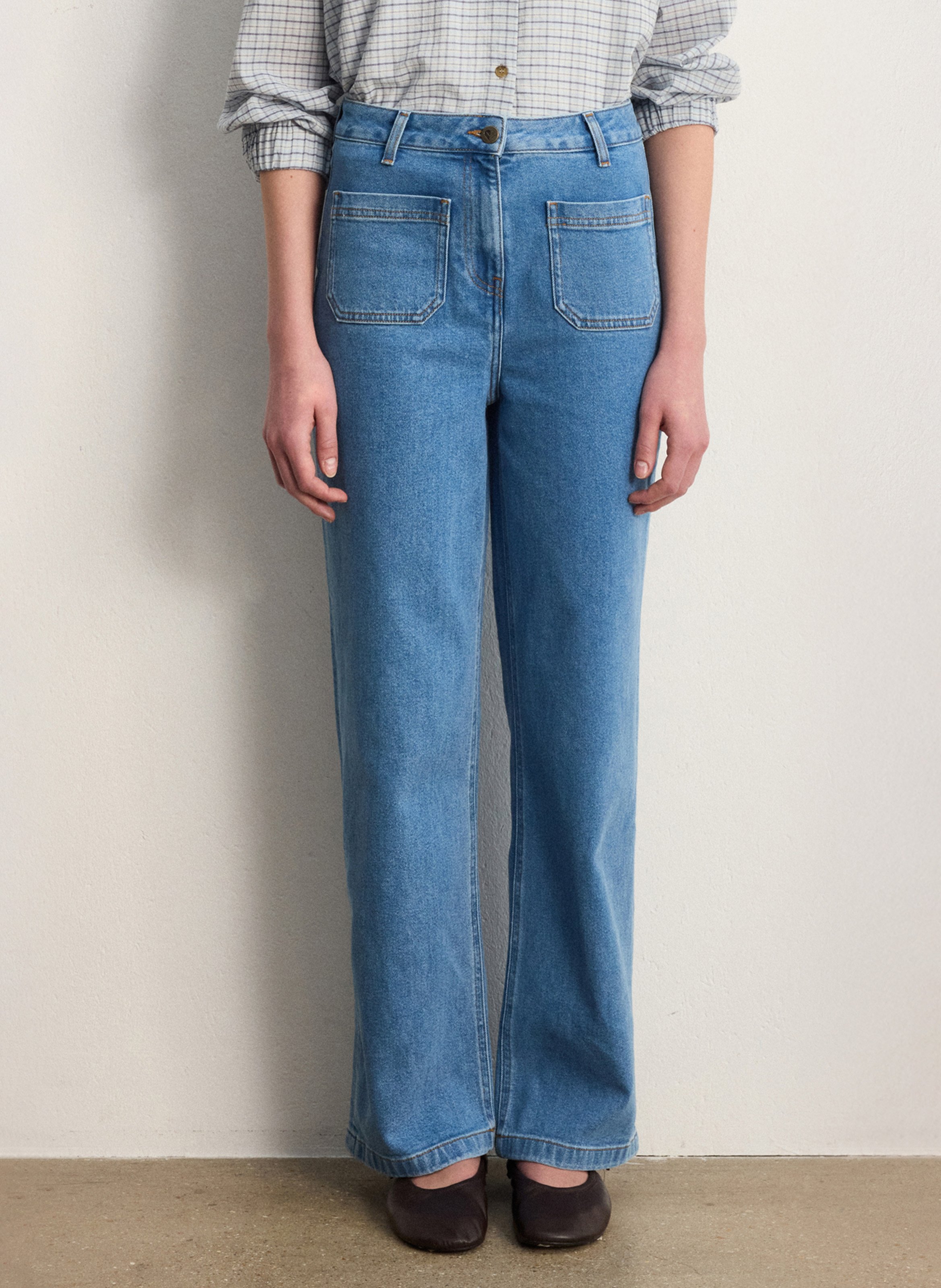 Jean large taille haute en coton mélangé PABLO Bleu