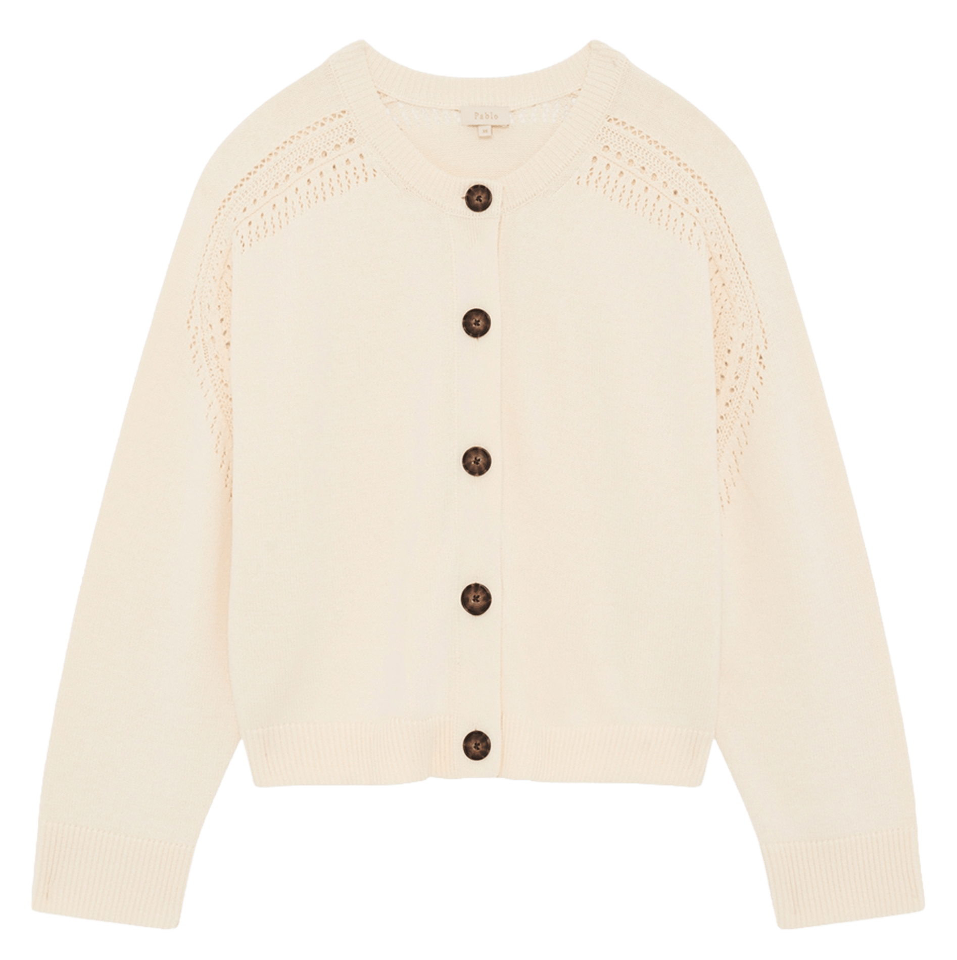 Straight round-neck cotton cardigan PABLO Beige