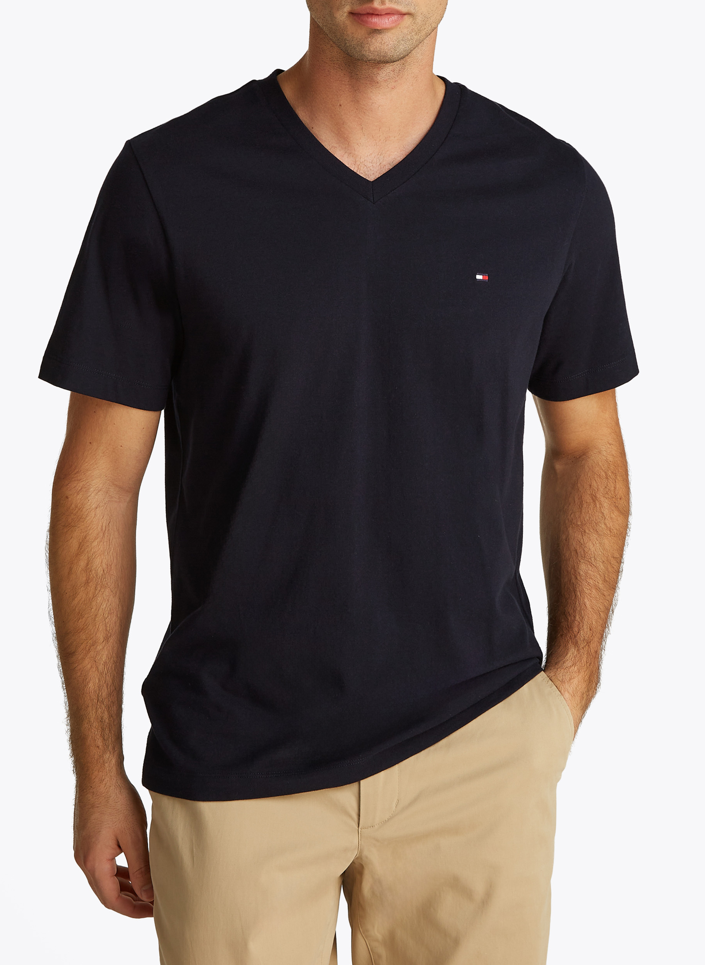 Tee-shirt col v uni en coton TOMMY HILFIGER