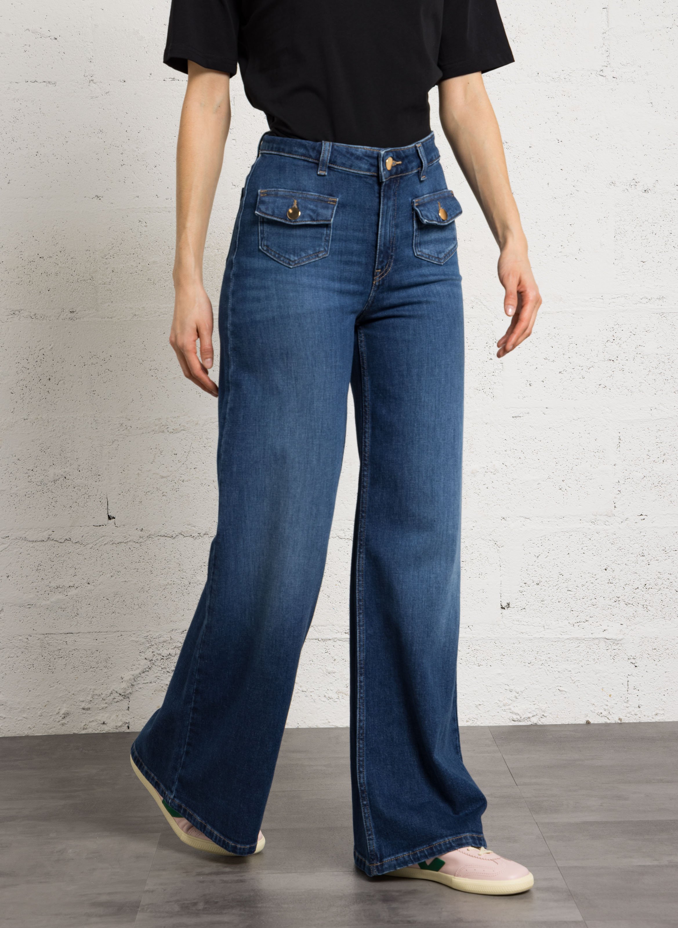 Weite High-Waist-Jeans uni MAISON 123 Blau