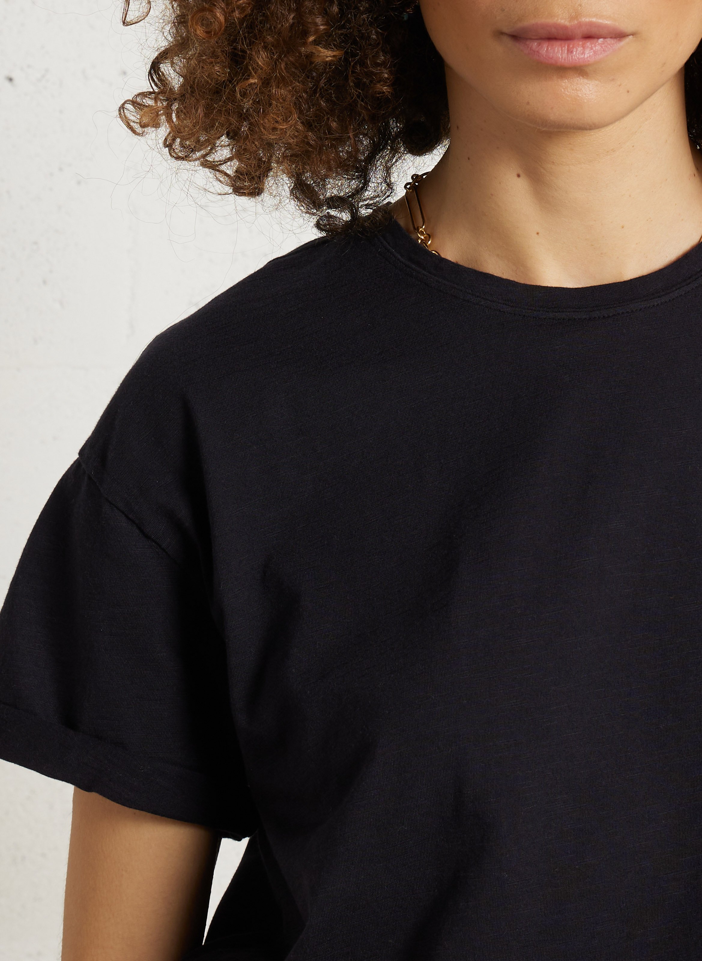 Tee-shirt droit col rond en coton DES PETITS HAUTS Noir