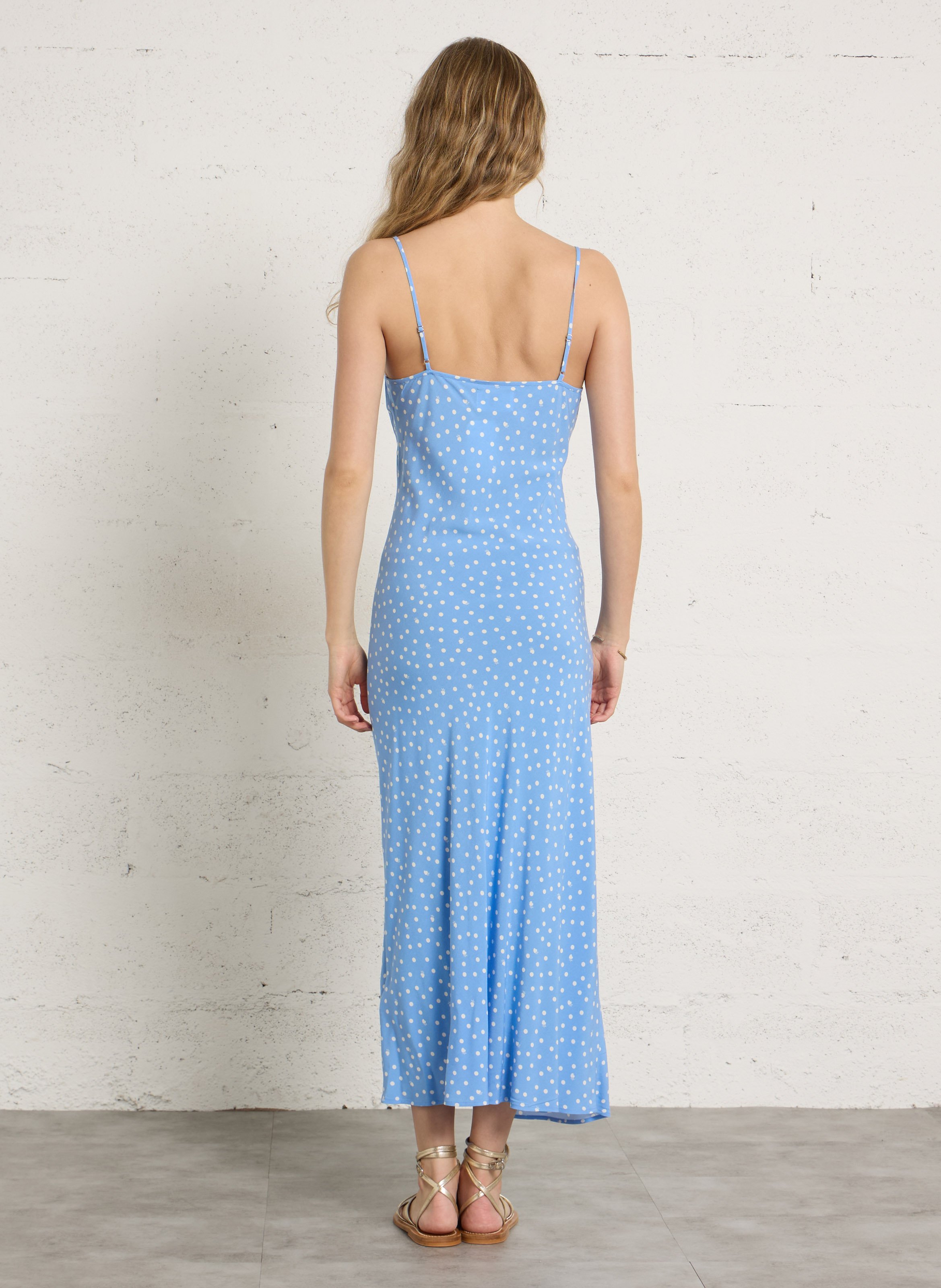 Robe longue col v  Bleu