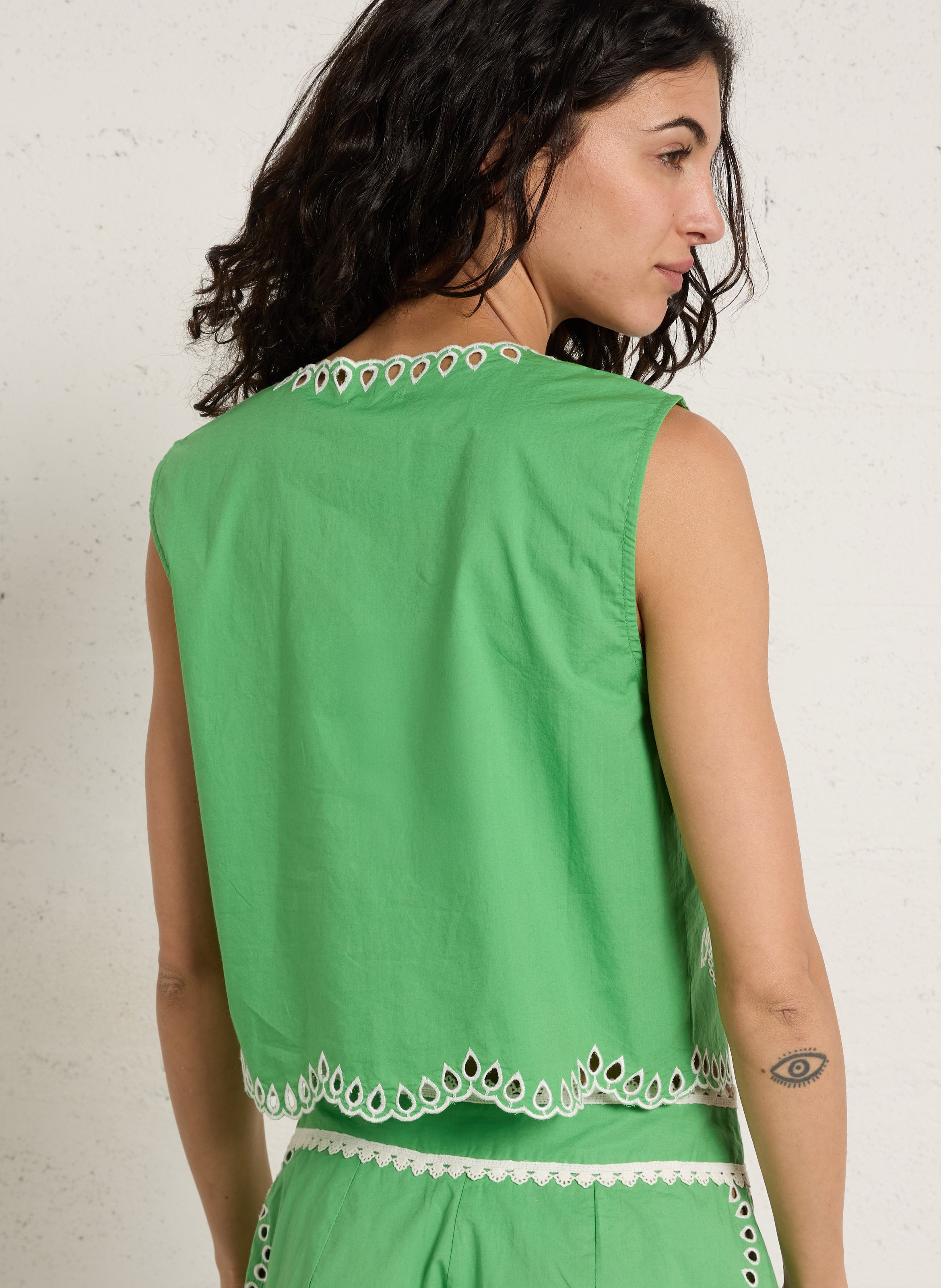 Baumwoll-Top mit Stickerei PETITE MENDIGOTE Grun
