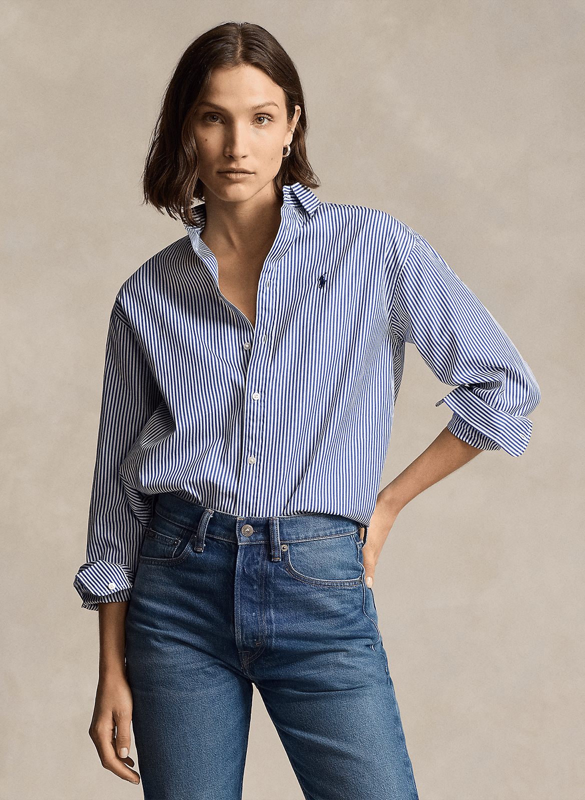 Gerade geschnittenes Polohemd aus gestreifter Baumwolle POLO RALPH LAUREN Blau