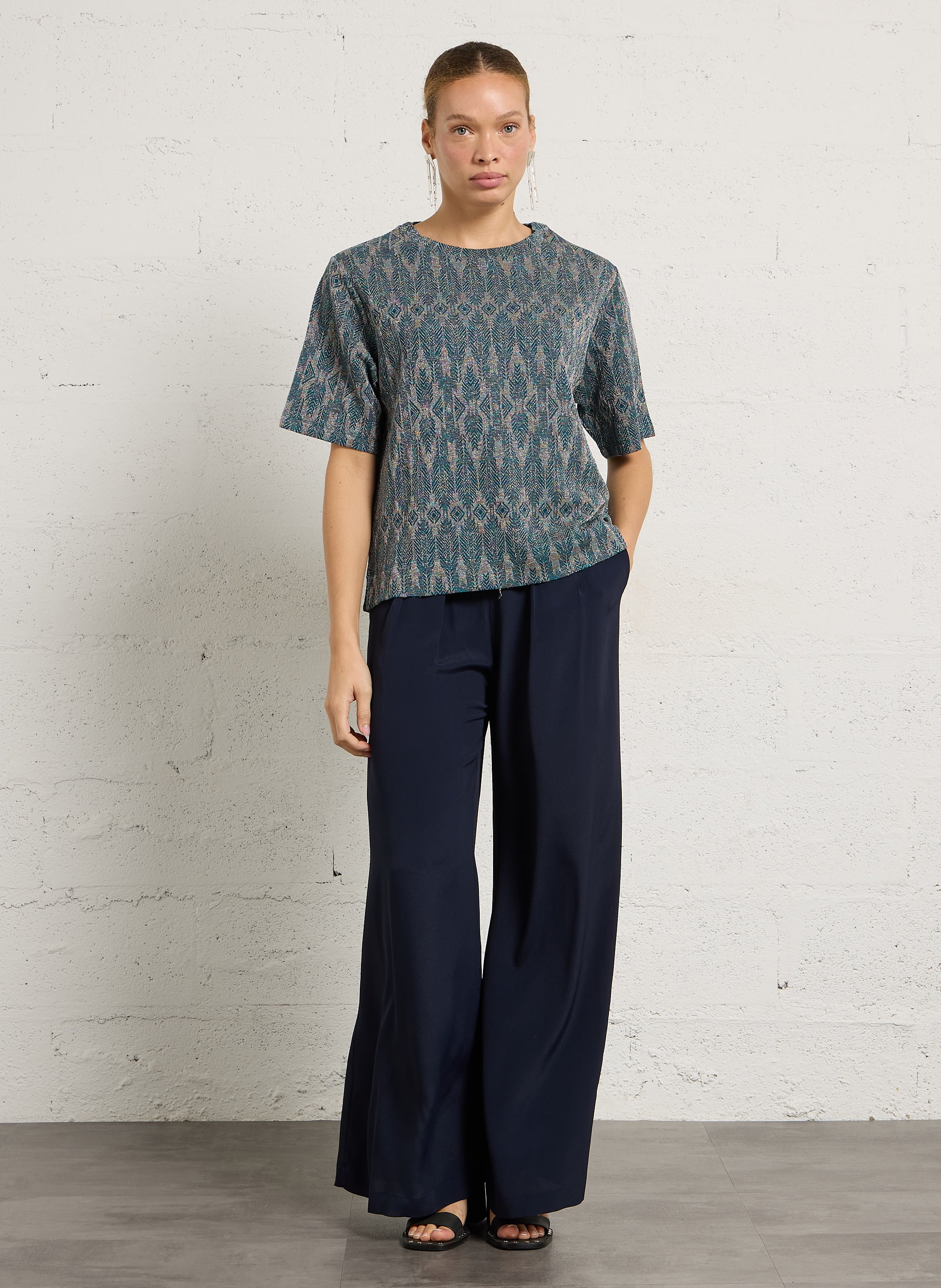 Top oversize col rond pailleté MOMONI Bleu