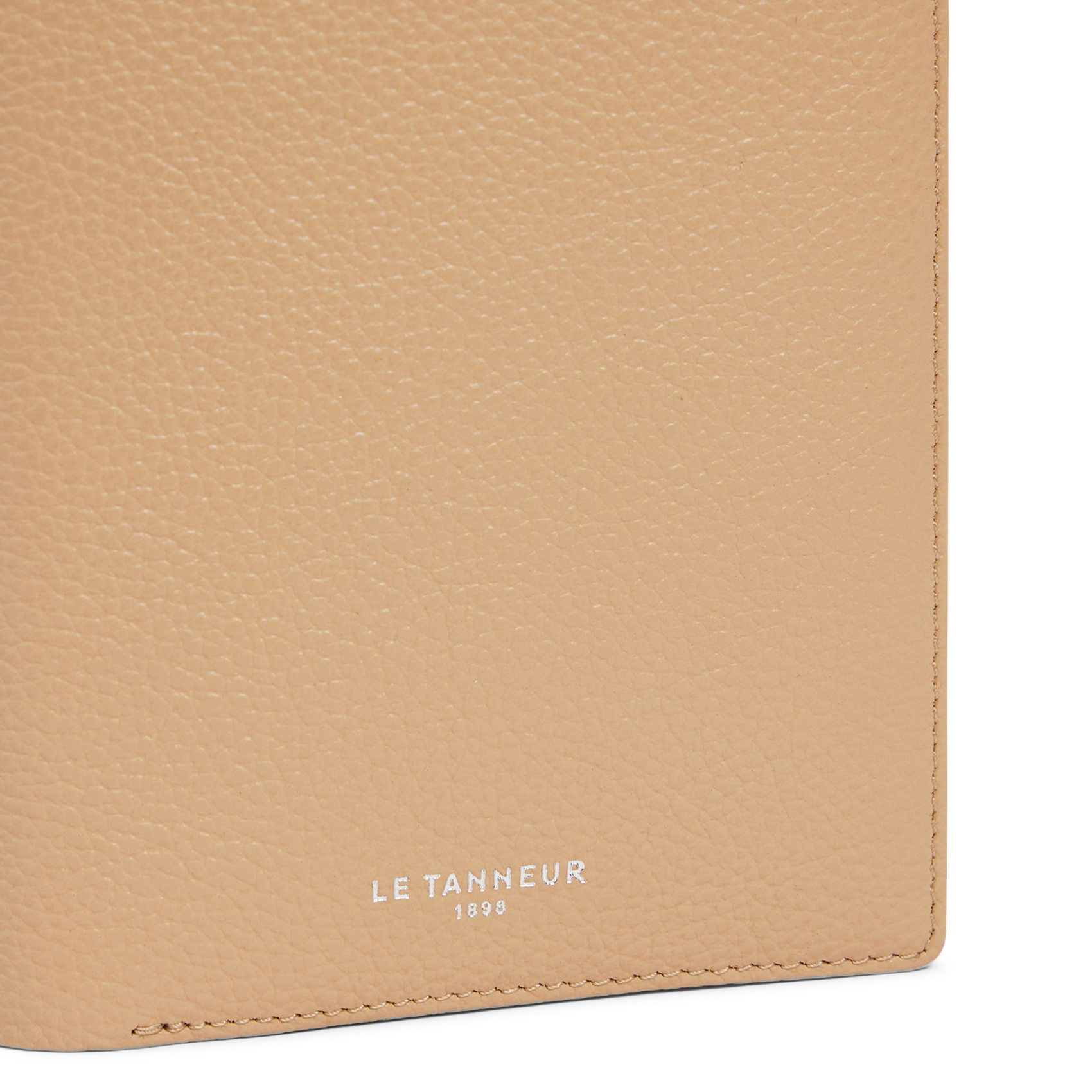 Vertikale Brieftasche mit zwei Fächern aus genarbtem Leder LE TANNEUR Beige