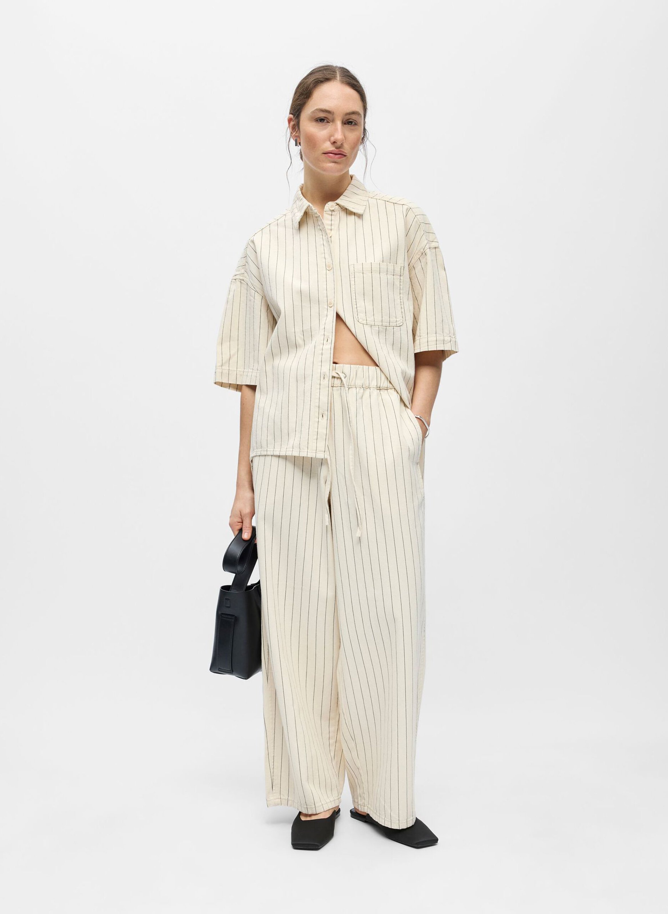High-waisted wide-leg striped pants OBJECT Beige