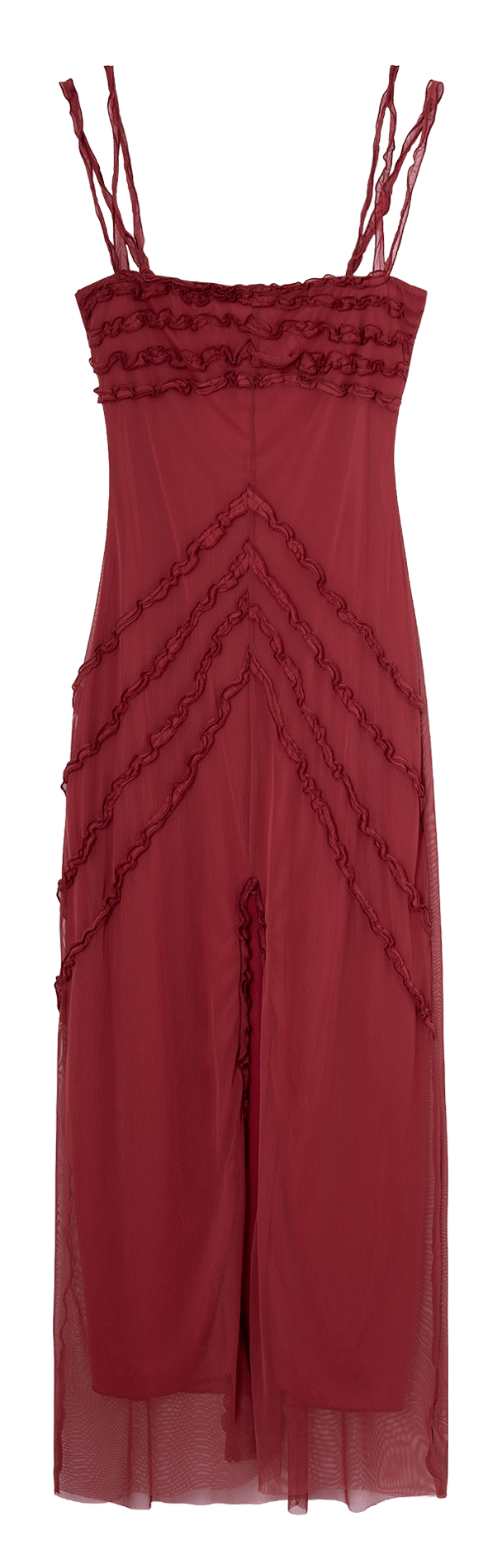 Langes Kleid mit Raffungen am quadratischen Ausschnitt LAAGAM Rot