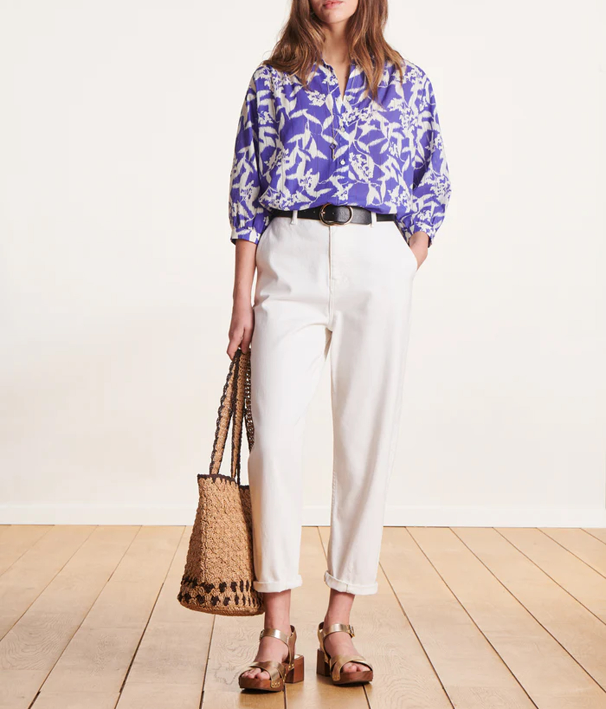 High Waist Mom Jeans aus Bio-Baumwoll-Mix LA FEE MARABOUTEE Weiss