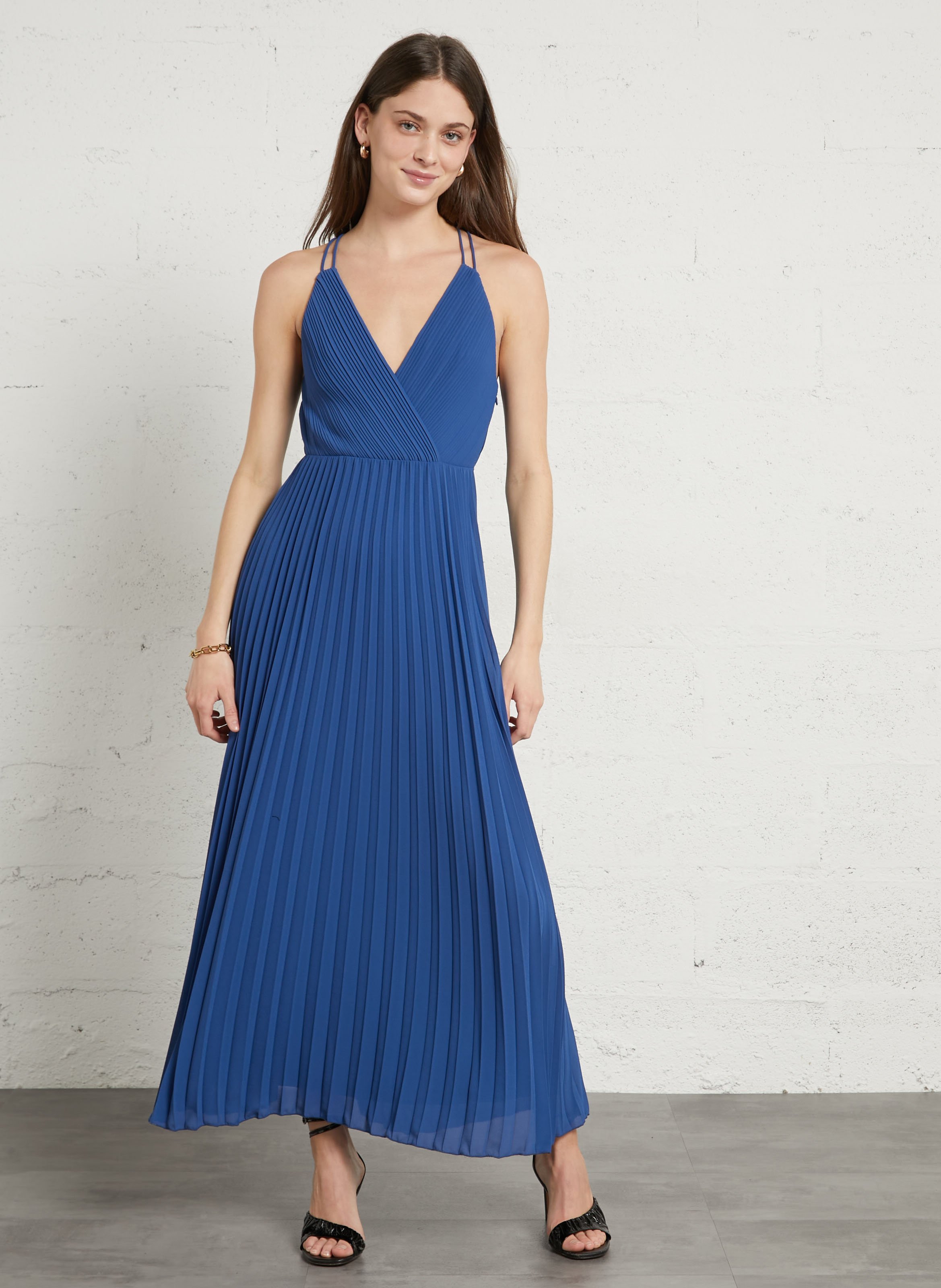 Robe longue plissée à bretelles MAISON 123 Prune