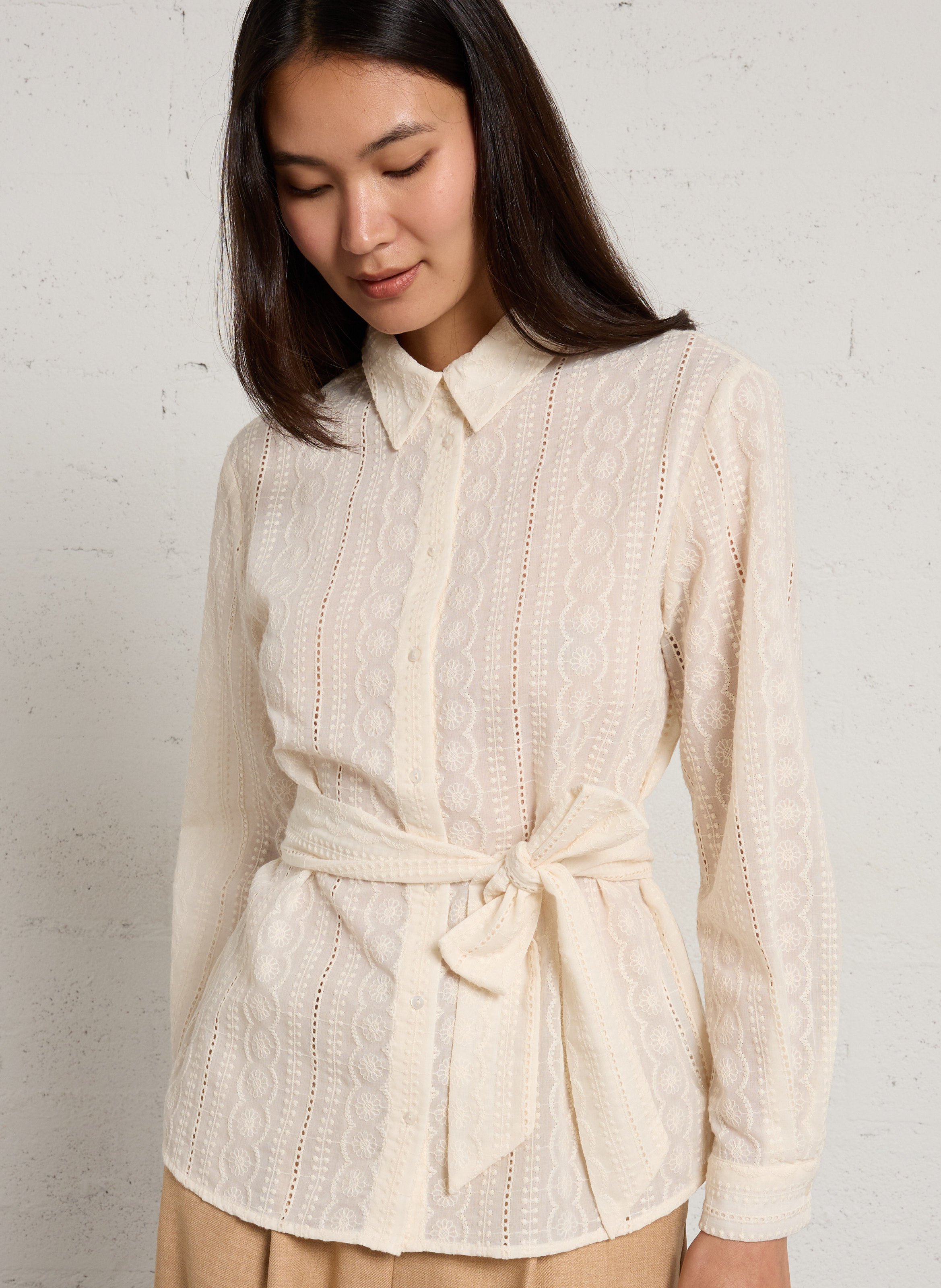 Chemise oversize brodée MAISON 123 Beige