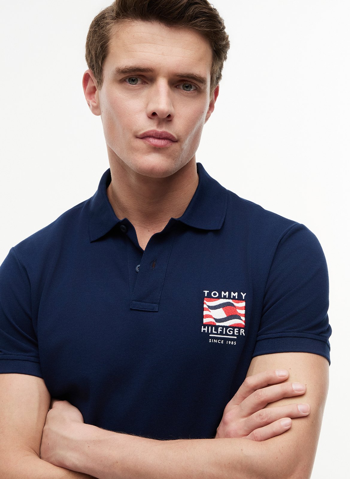Polo droit en coton TOMMY HILFIGER Bleu