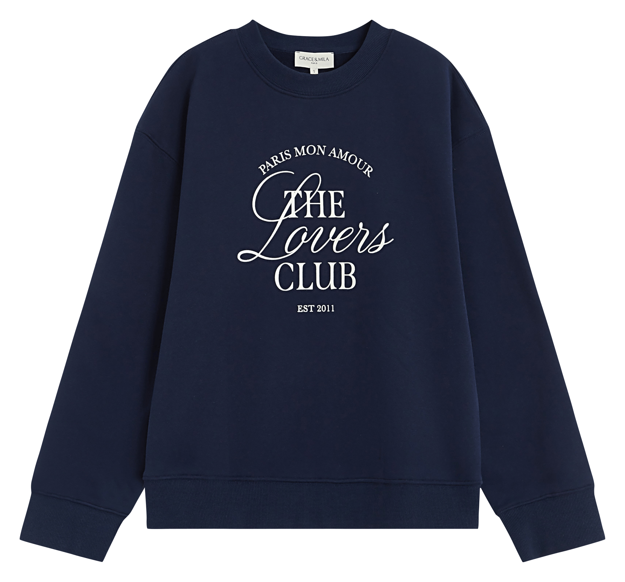 Round-neck cotton-blend sweatshirt GRACE ET MILA Blue