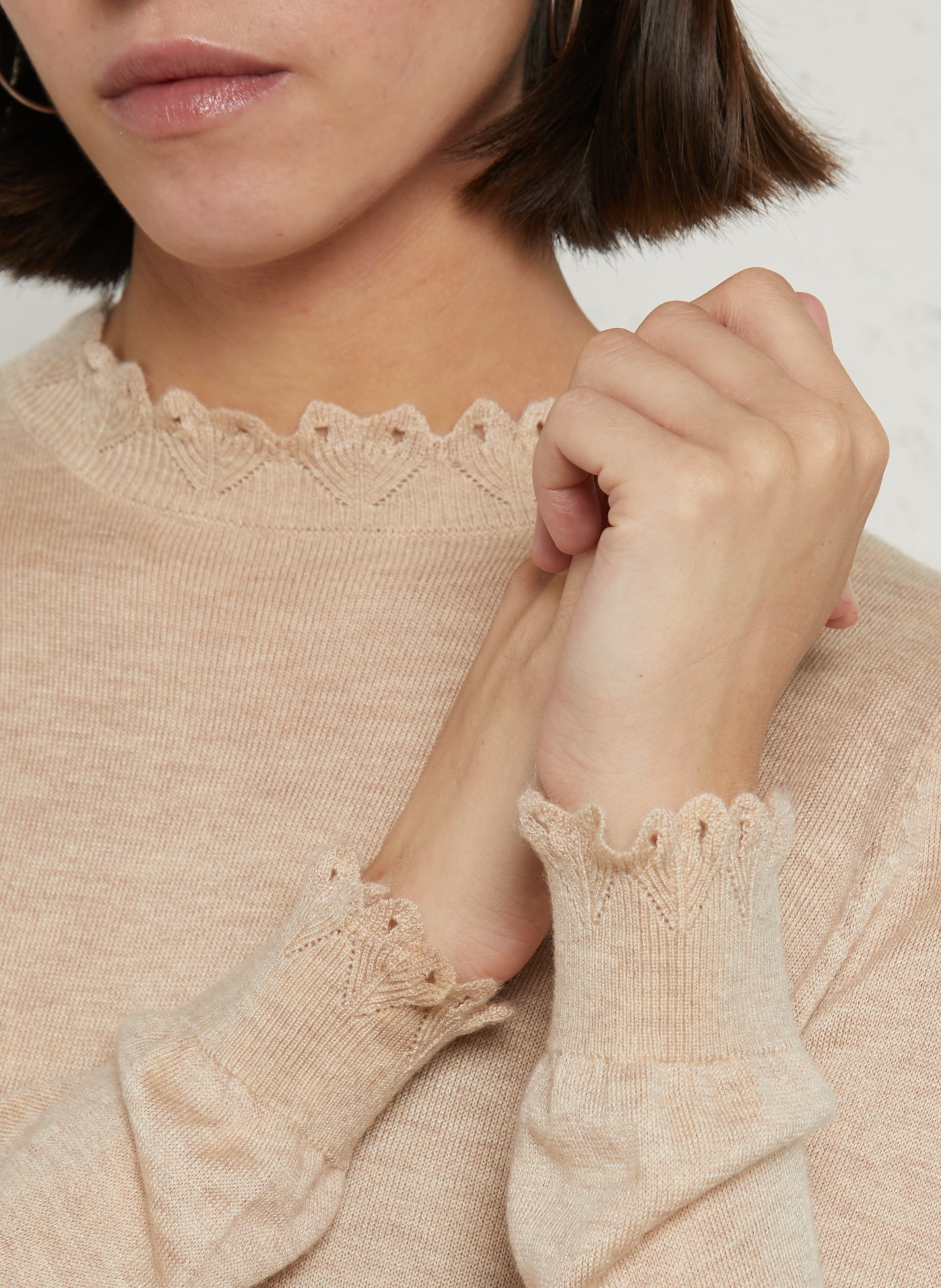 Straight solid color sweater with ruffles LA PETITE ETOILE Beige