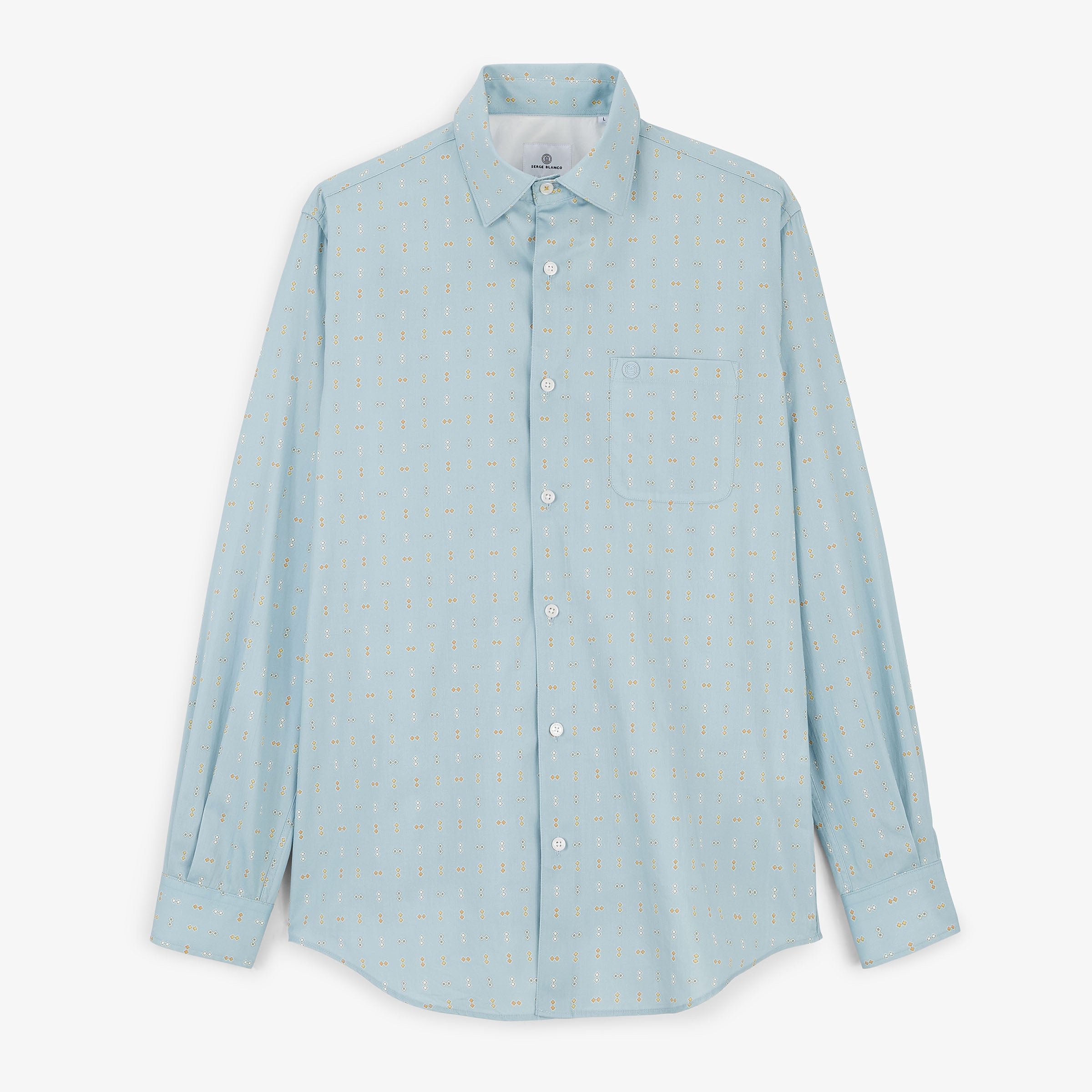 Long-sleeved cotton shirt with blue diamond print SERGE BLANCO Blue