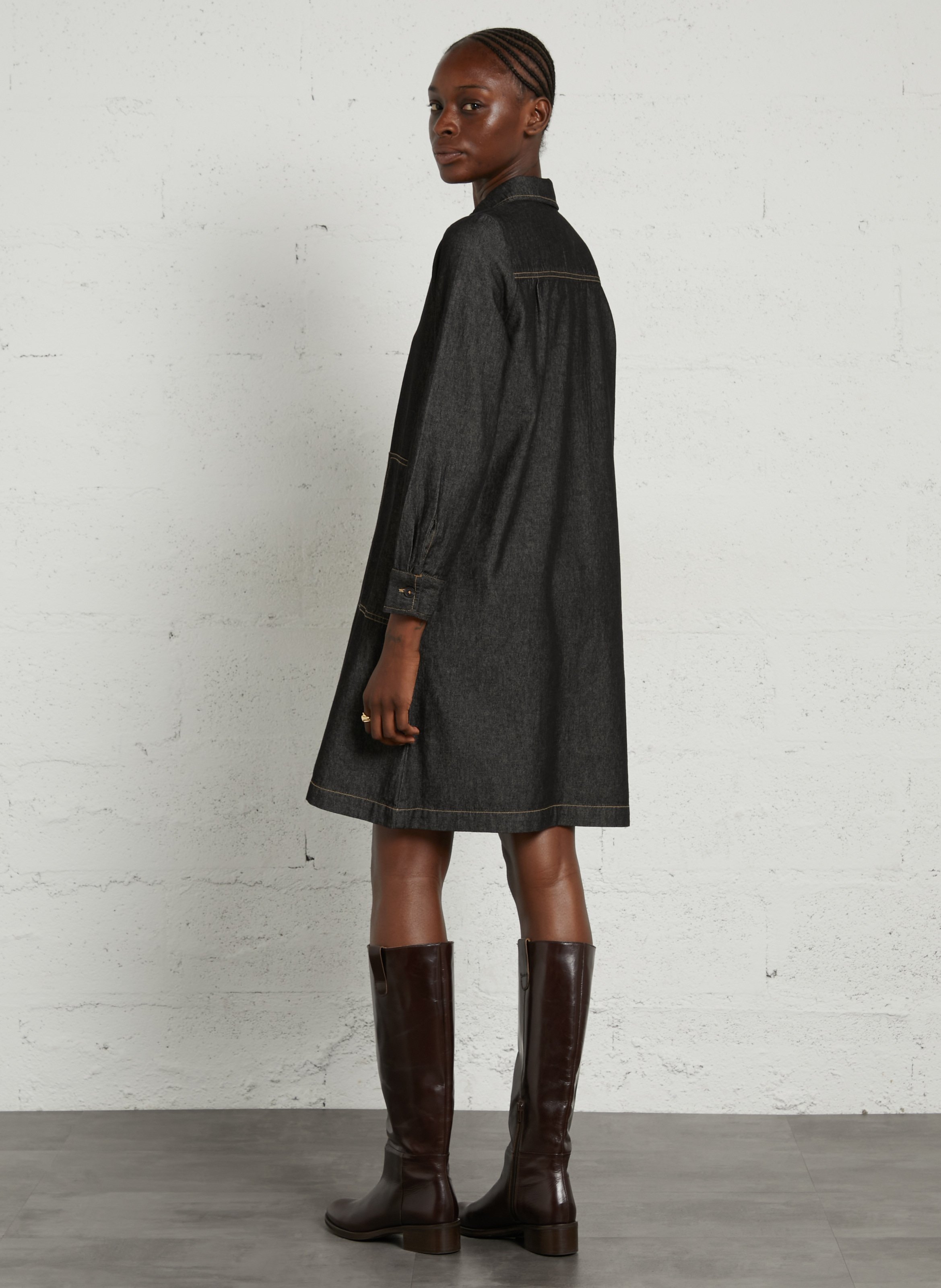Robe courte col polo en coton NICE THINGS Gris