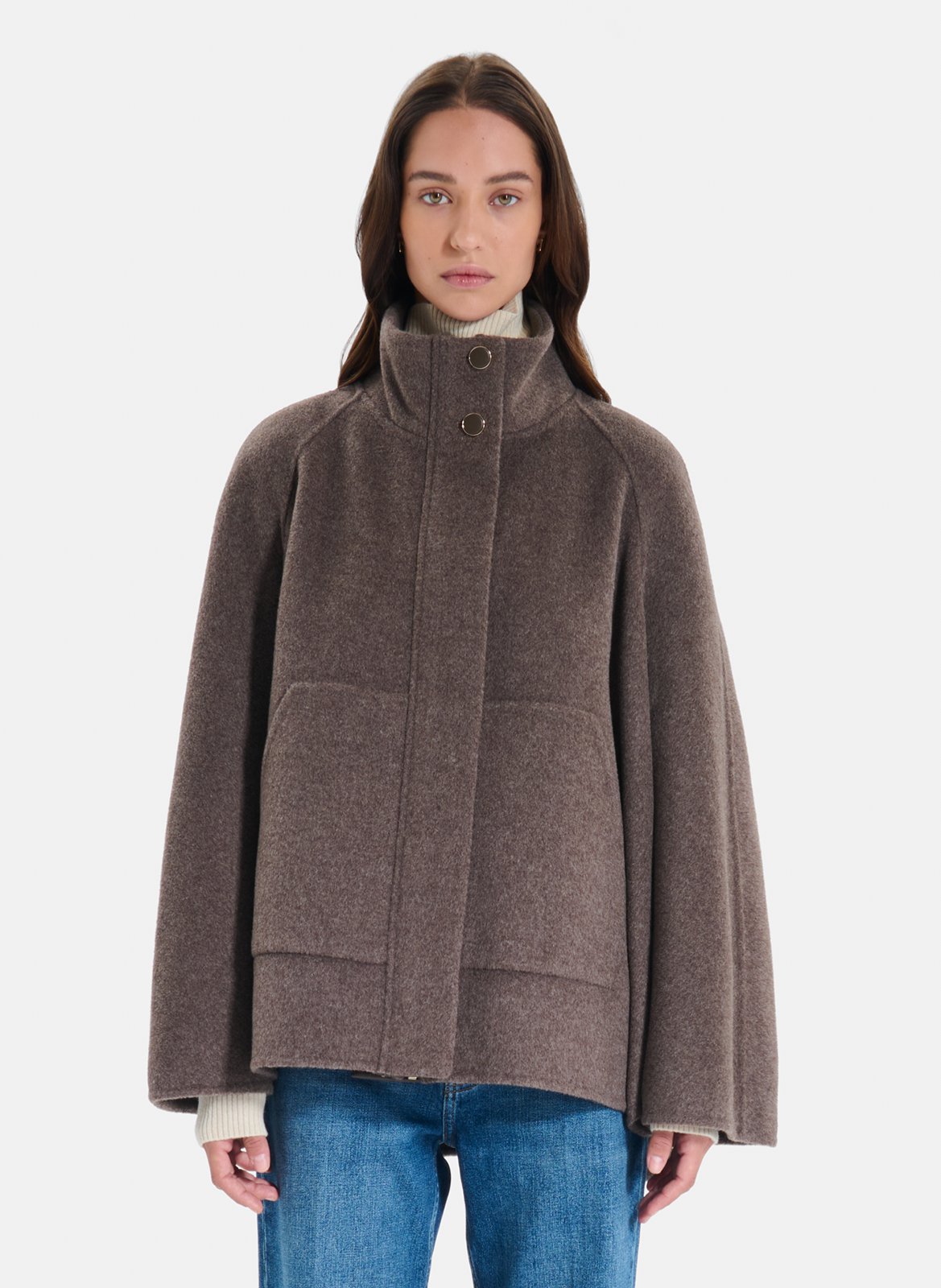 Manteau ample col montant en laine mélangée ZAPA Marron