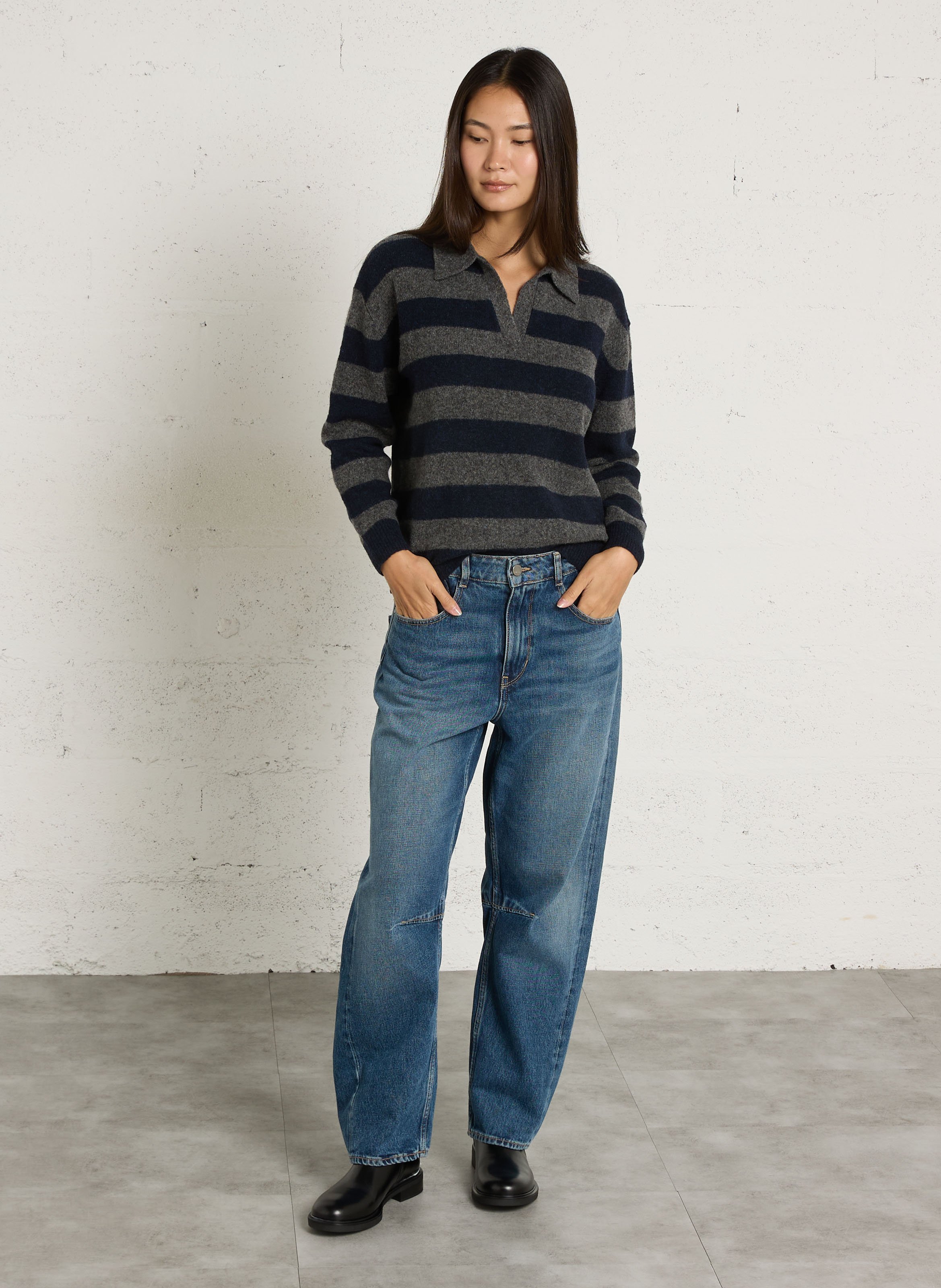 Pull ample à rayures en laine mélangée NICE THINGS Bleu
