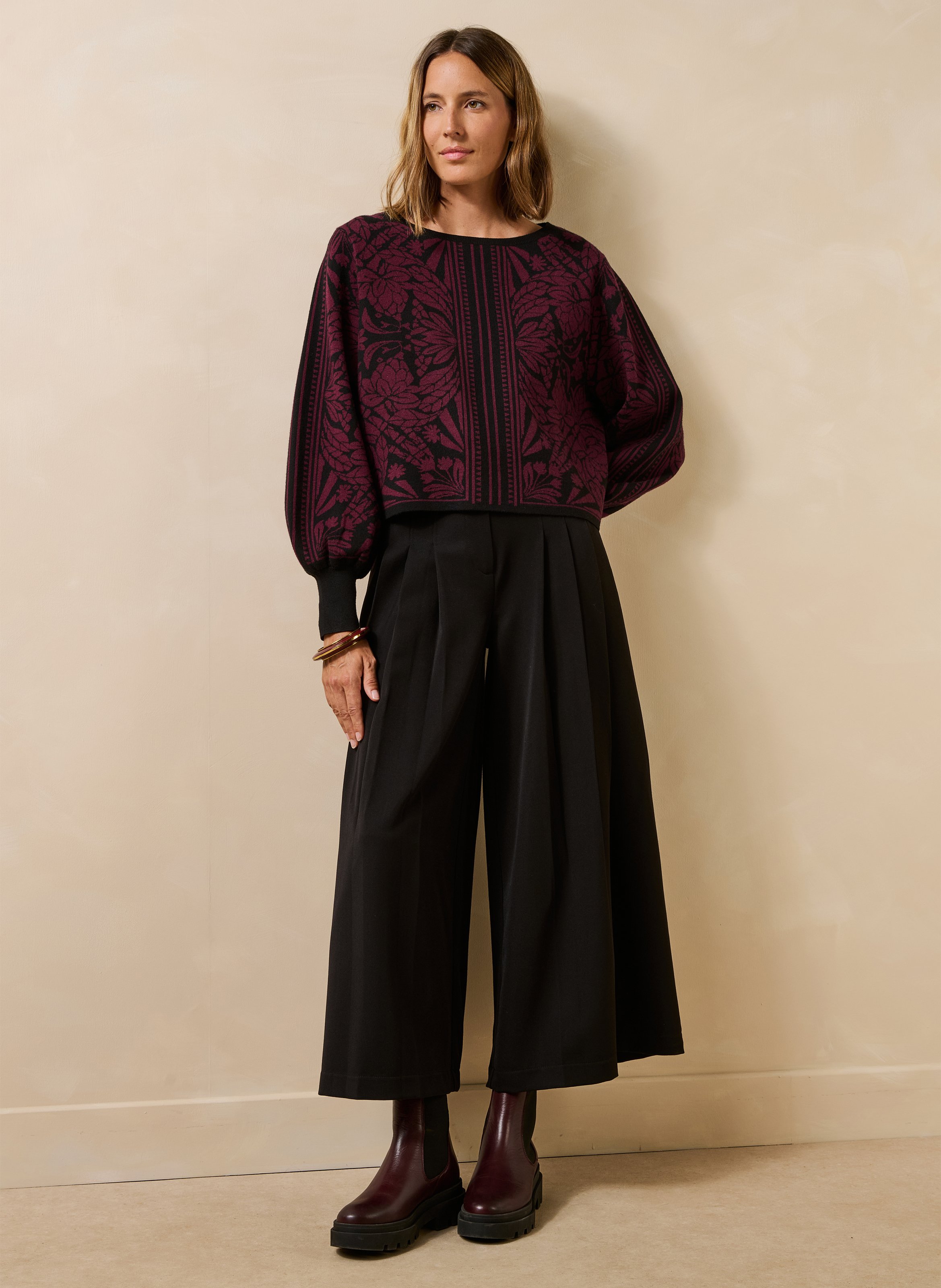 Wide cropped pleated pants LA FEE MARABOUTEE Black
