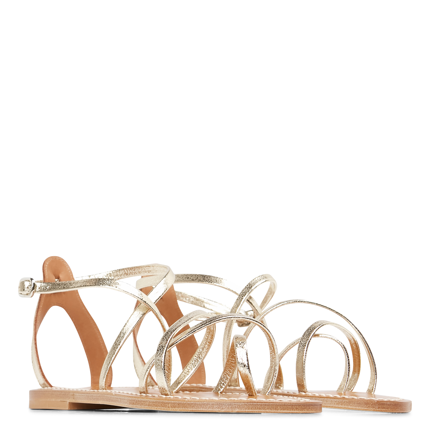 Flat leather sandals K JACQUES Golden