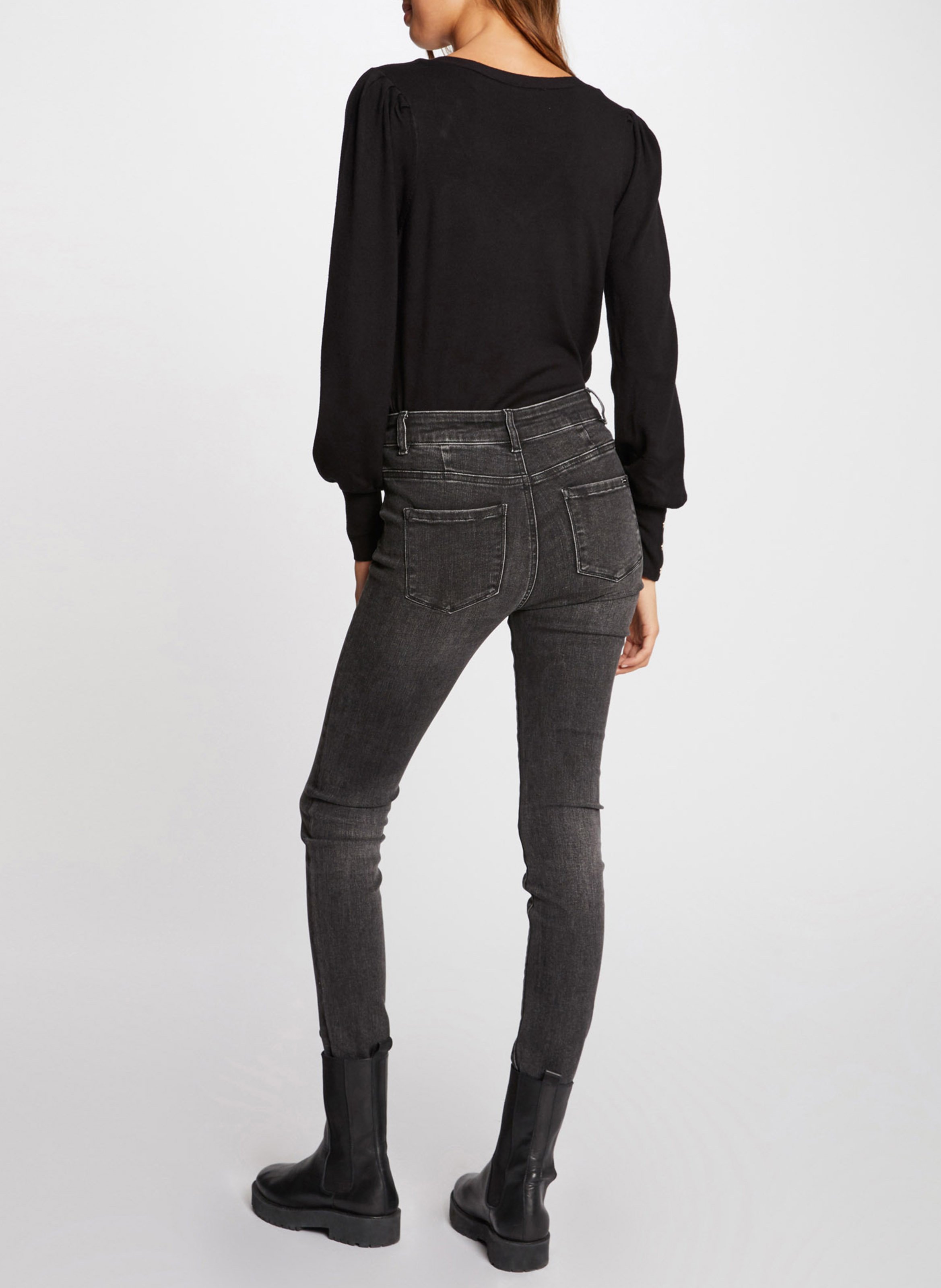 Pull col V en maille mélangée MORGAN Noir