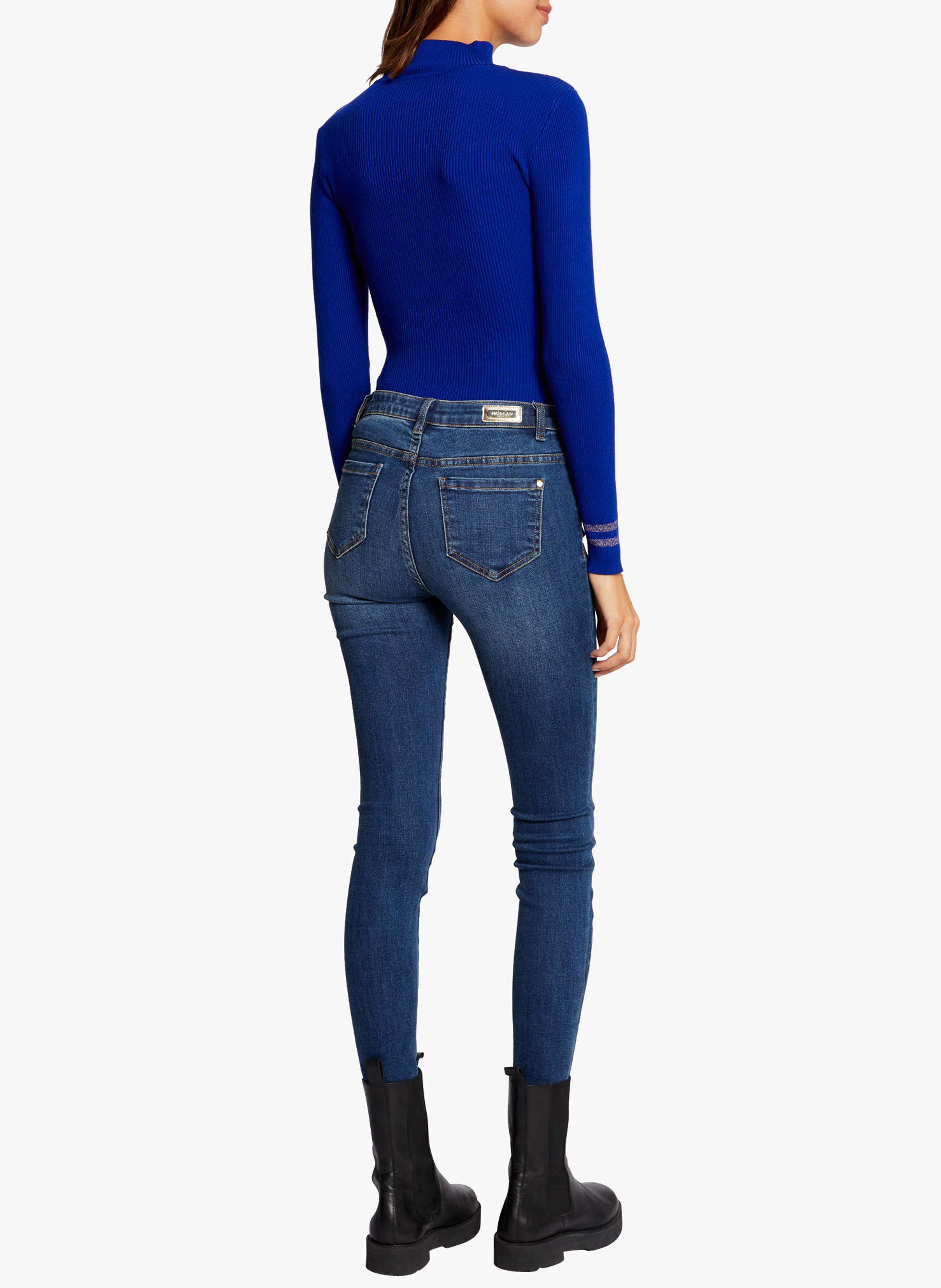 Gebreide trui met opstaande kraag - materiaalblend MORGAN Blauw