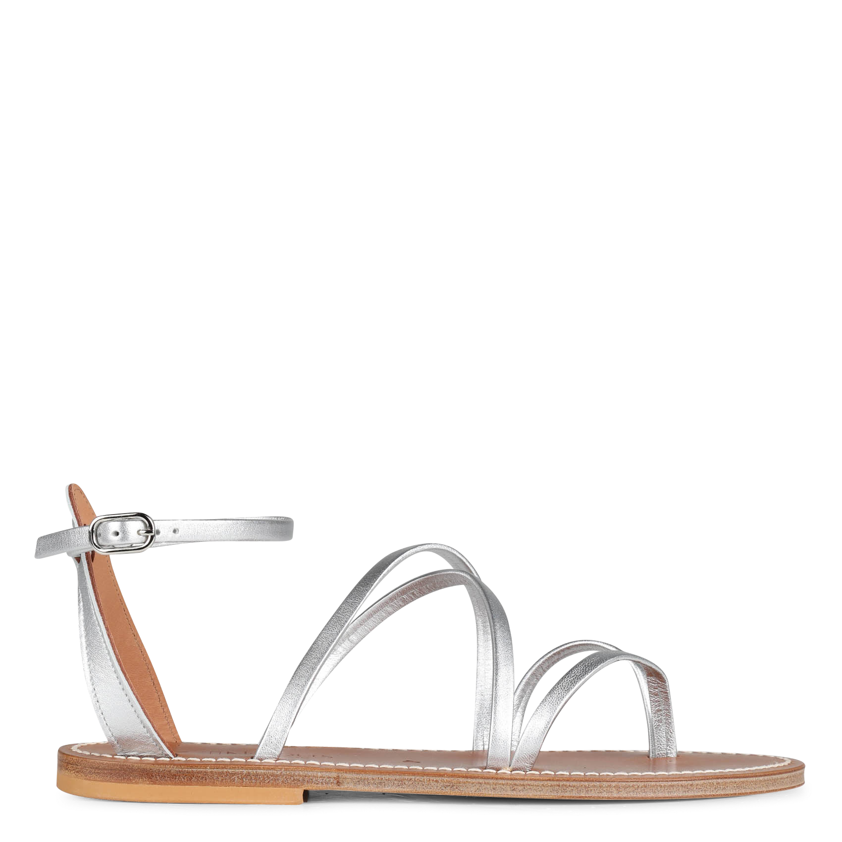 Flat leather sandals K JACQUES Silver