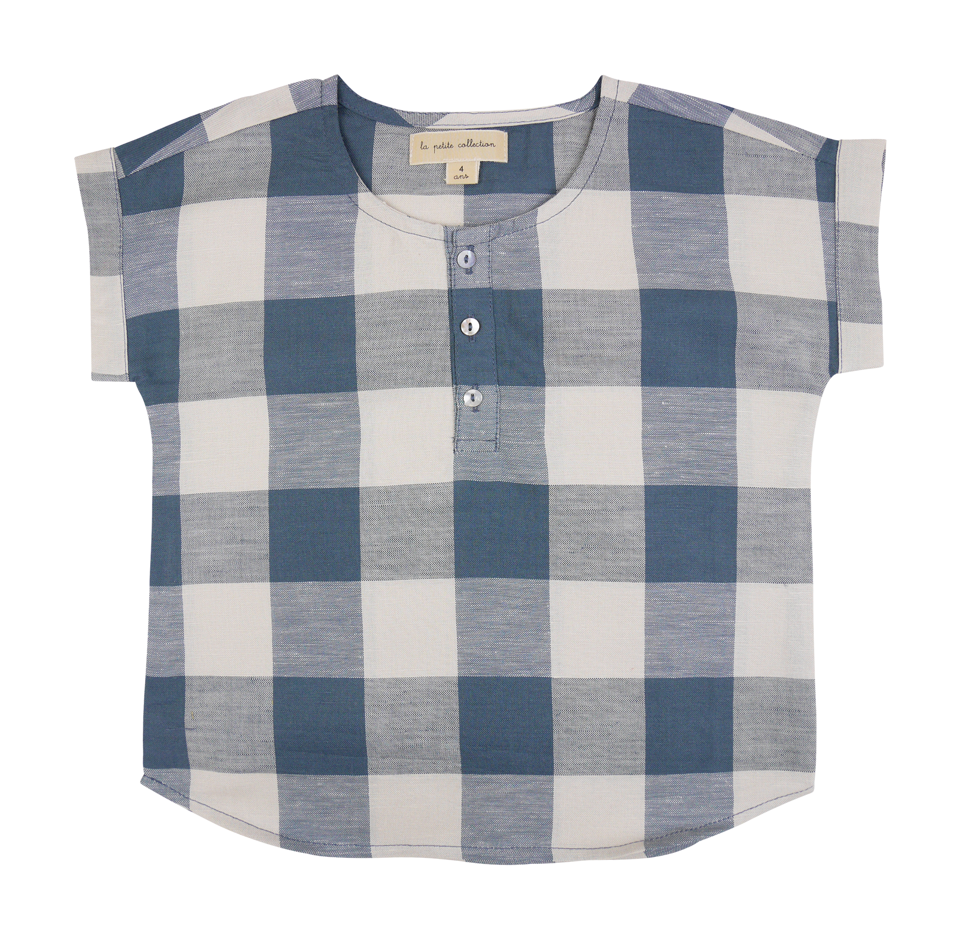 Tee-shirt col rond à carreaux LA PETITE COLLECTION Bleu