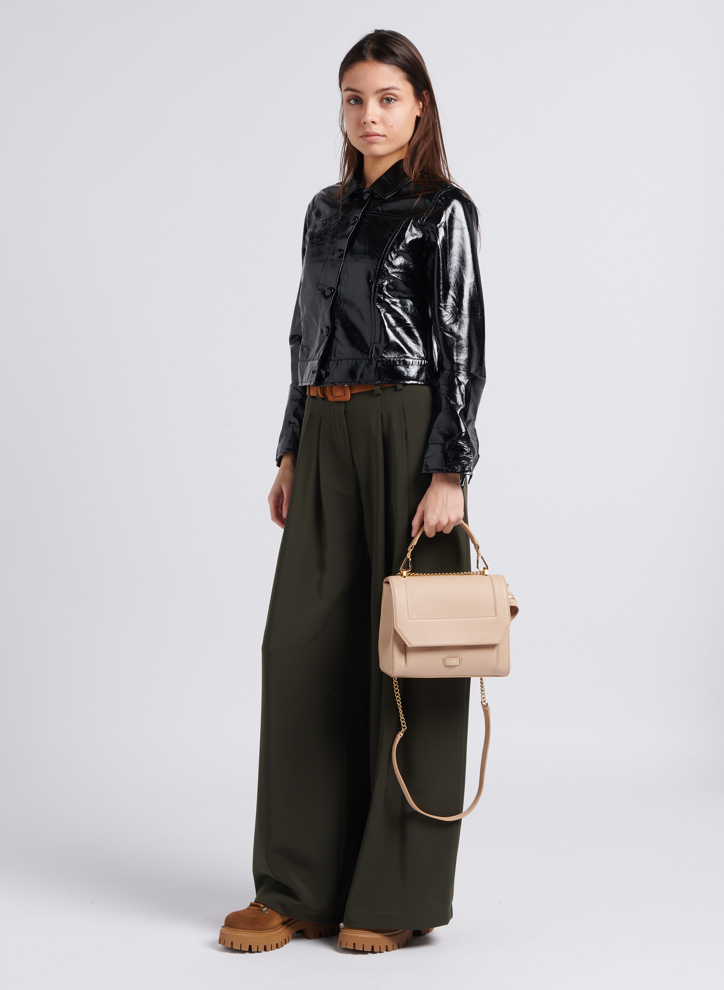 Sac à rabat en cuir grainé LANCEL Beige