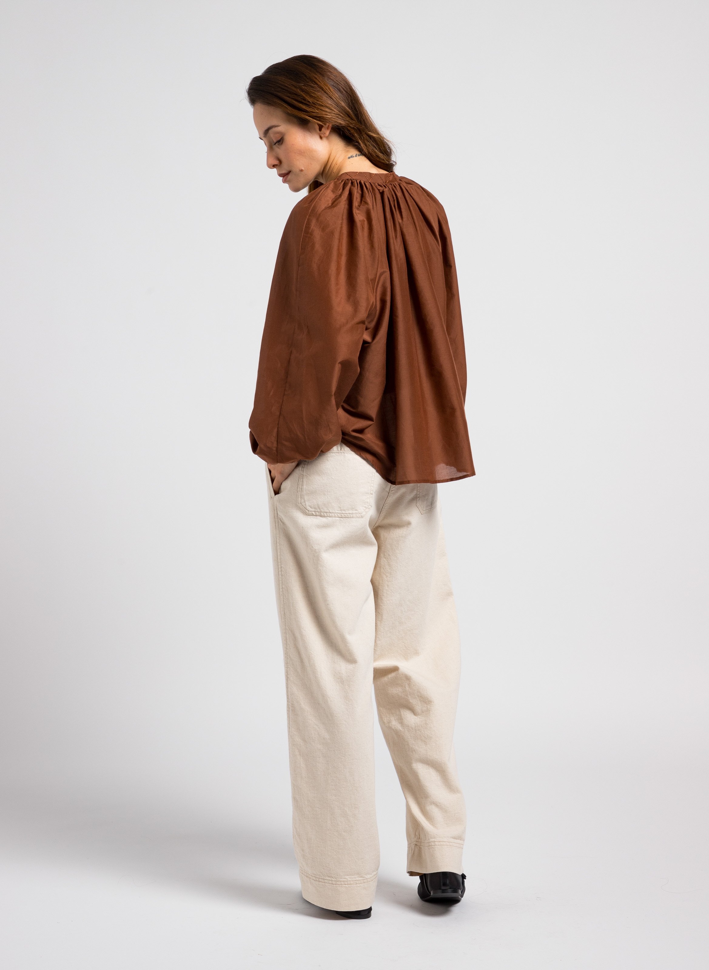 Chemise ample en coton et soie LOVE STORIES Marron