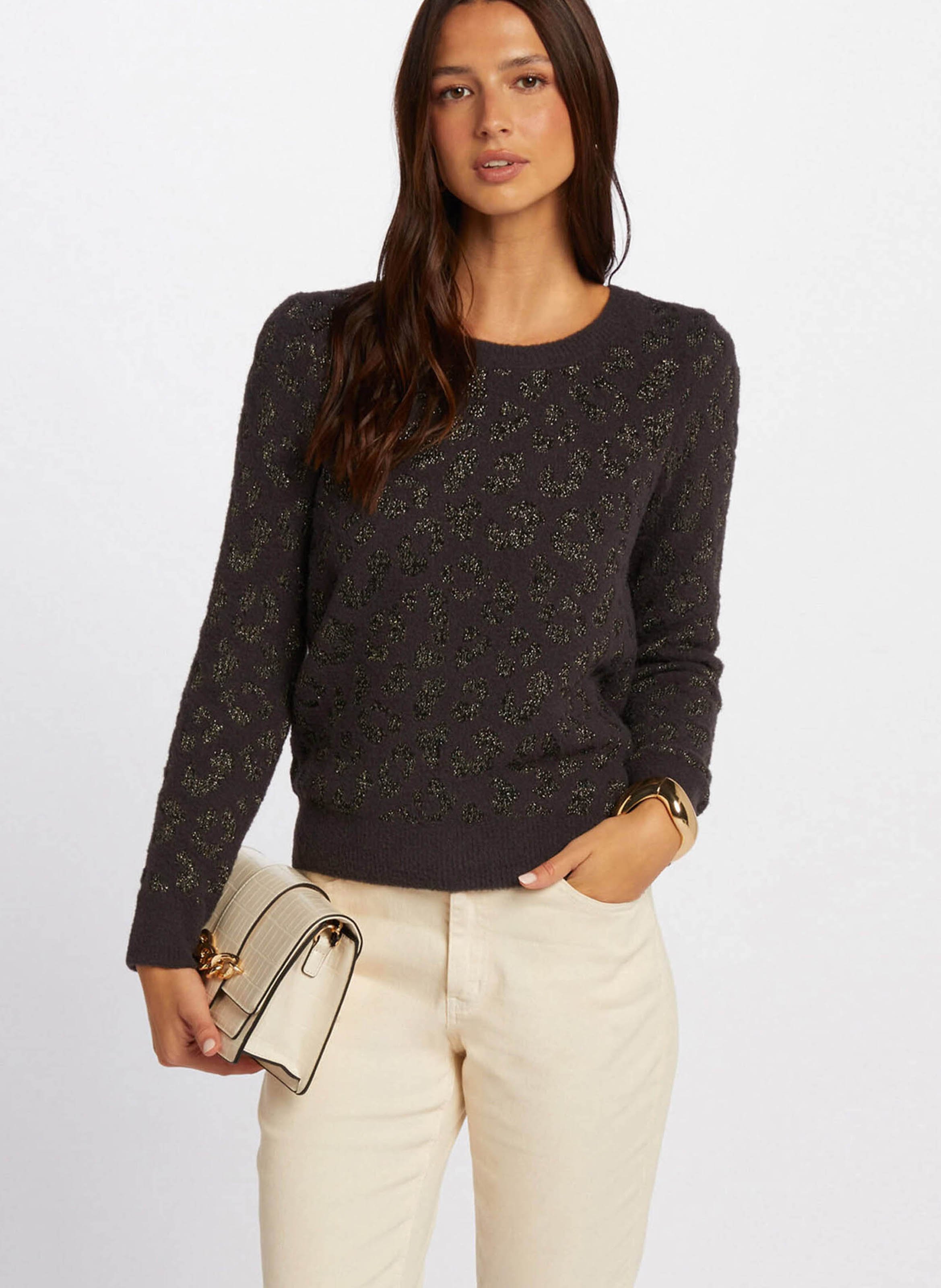 Metallic Leopard Print Sweater MORGAN Grey