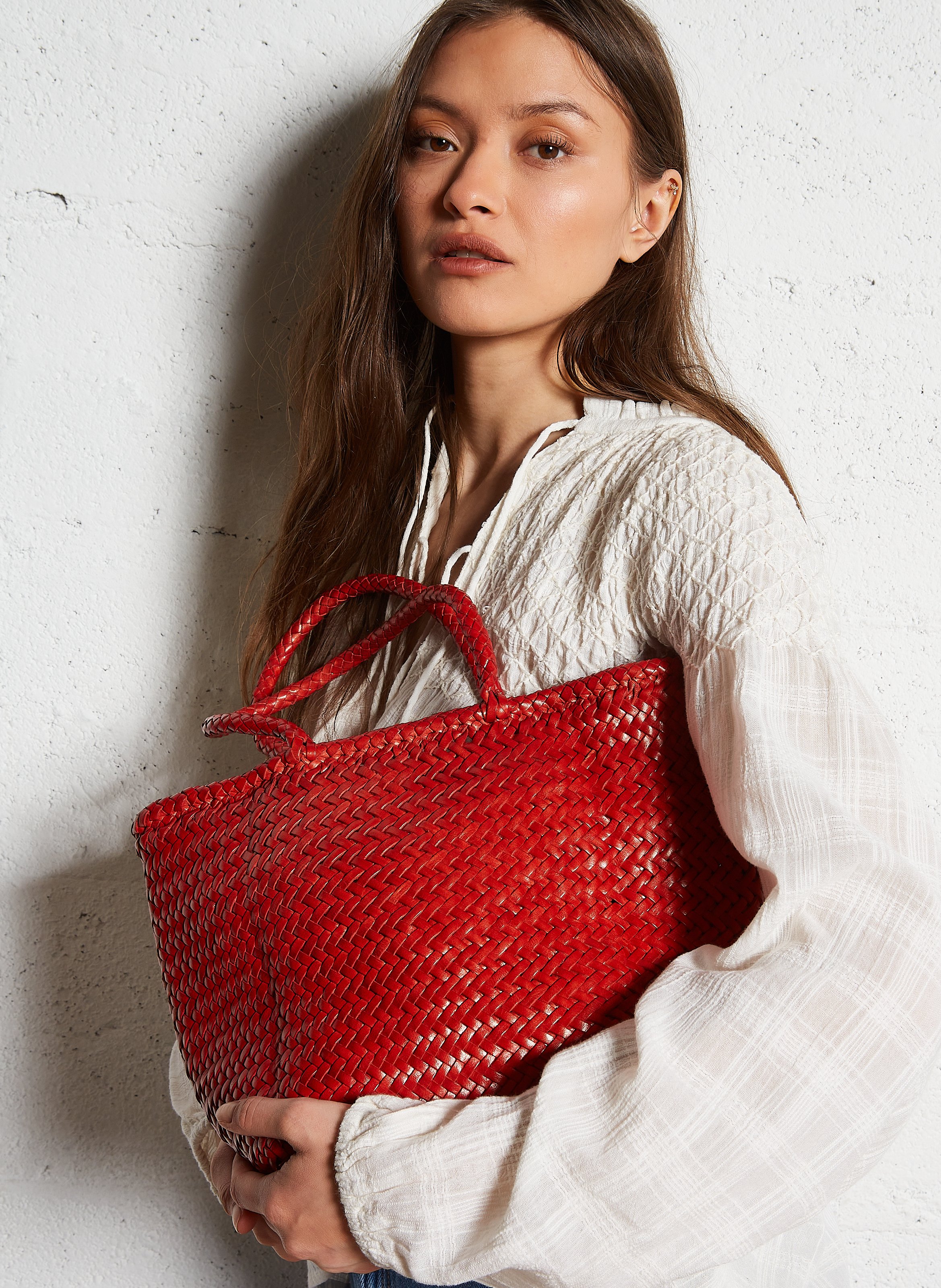 Panier tissé en cuir Rouge