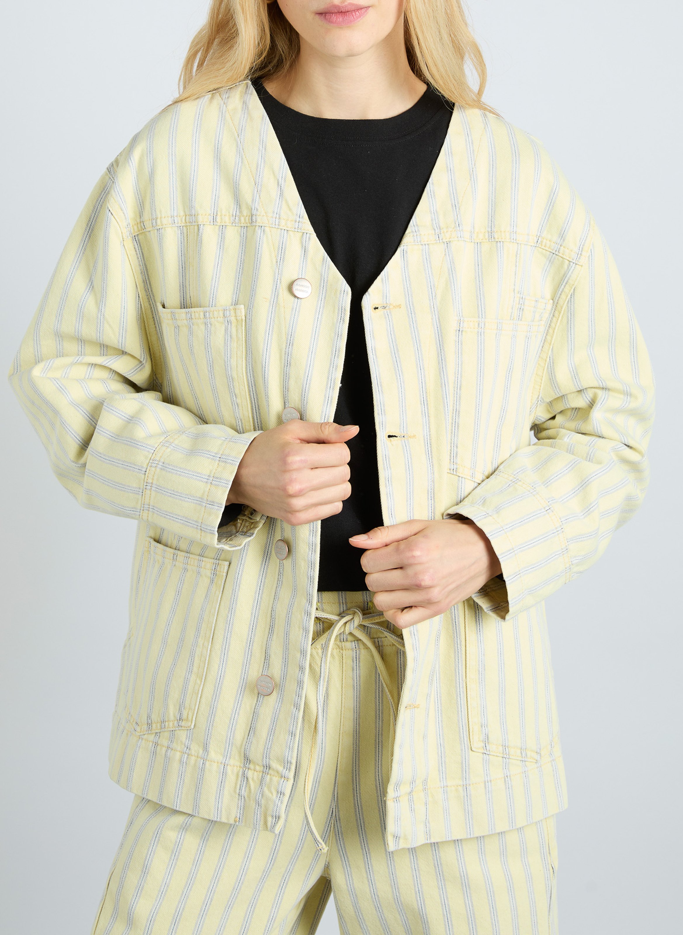 Buttoned V-neck striped jacket DAMSON MADDER Yellow