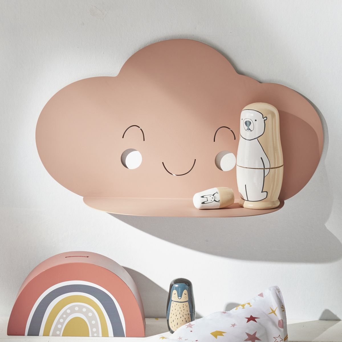 Cloud-shaped metal wall shelf FACTORY Pink