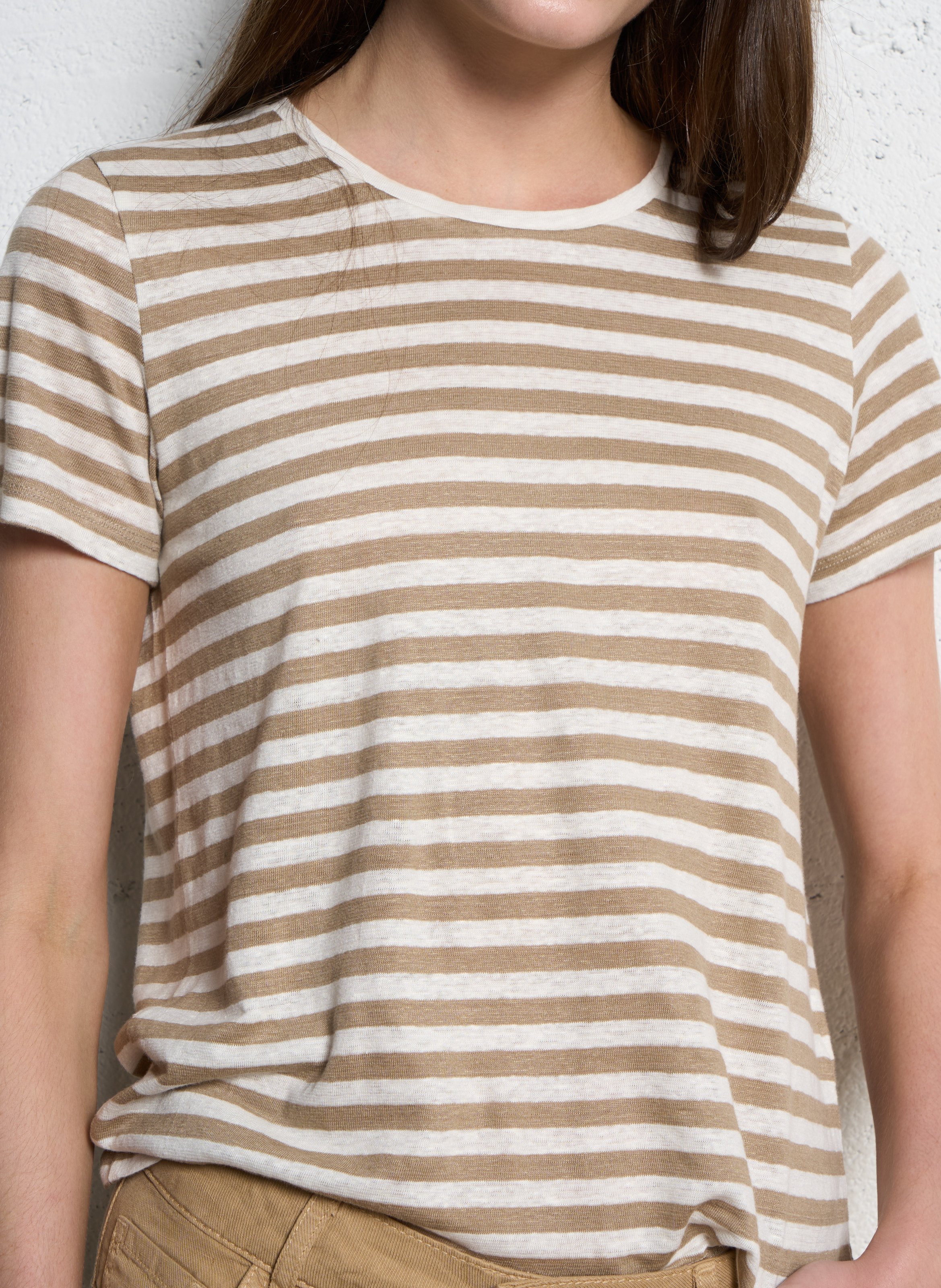 Striped linen blend t-shirt Beige