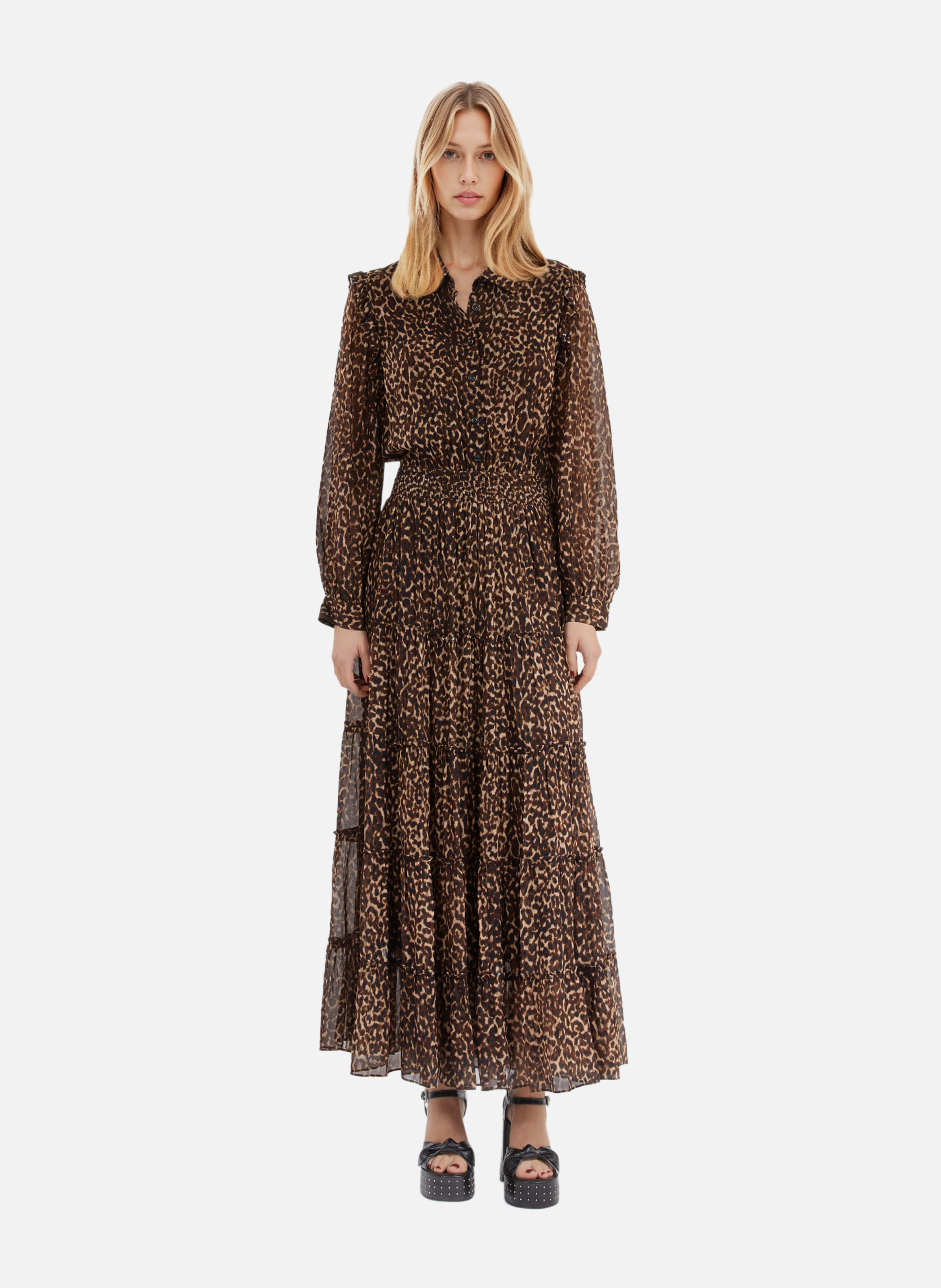 Leopard print long dress with ruffles THE KOOPLES Multicolored