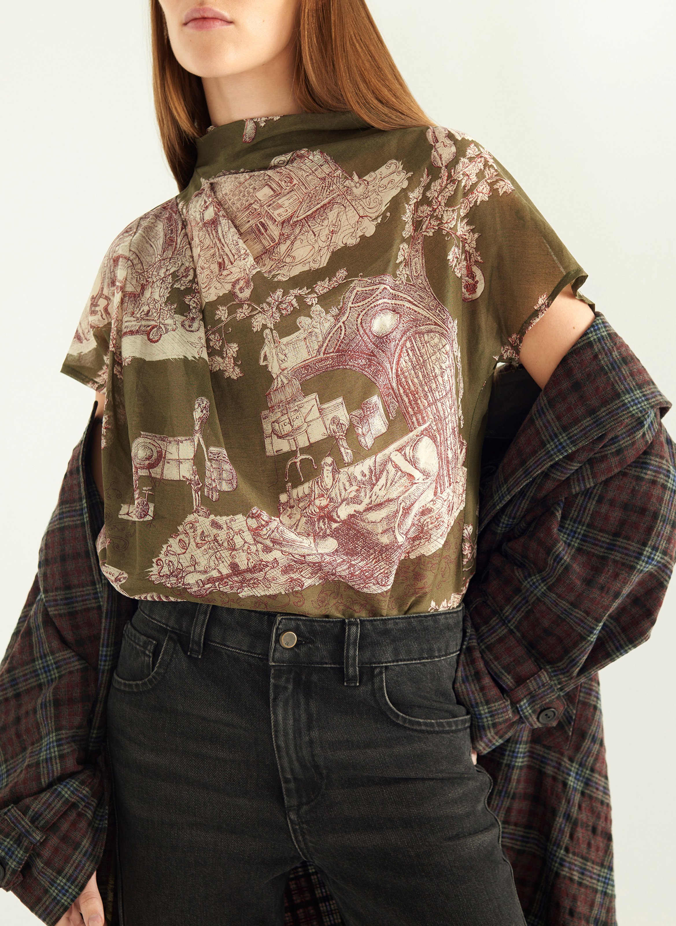 Top col montant en coton mélangé COTELAC Vert