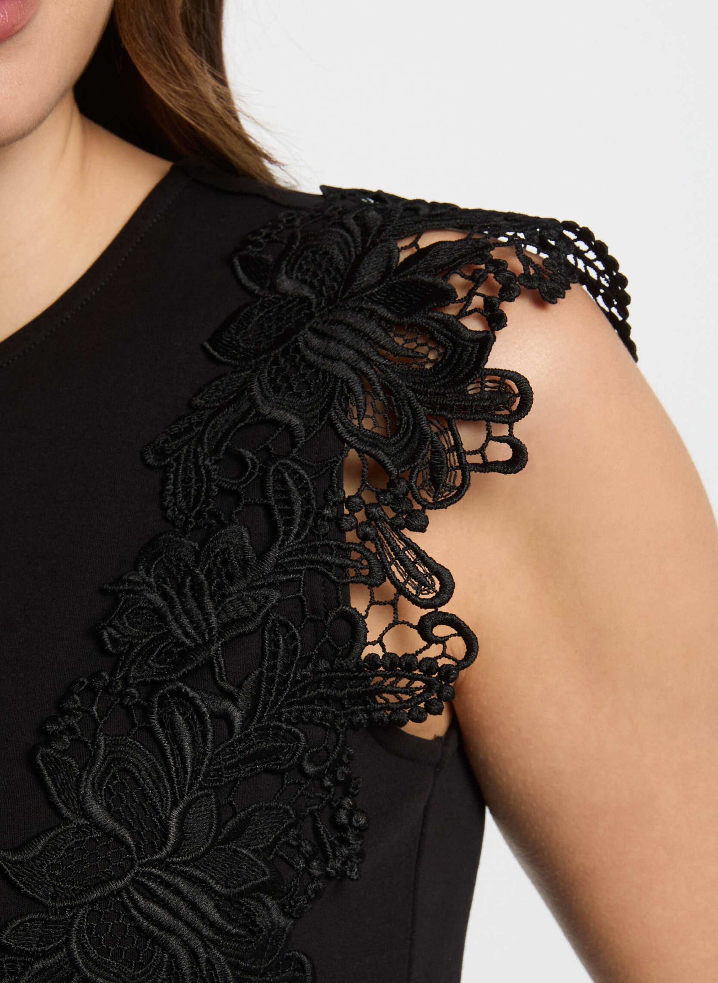 Sleeveless t-shirt with lace detail MORGAN Black