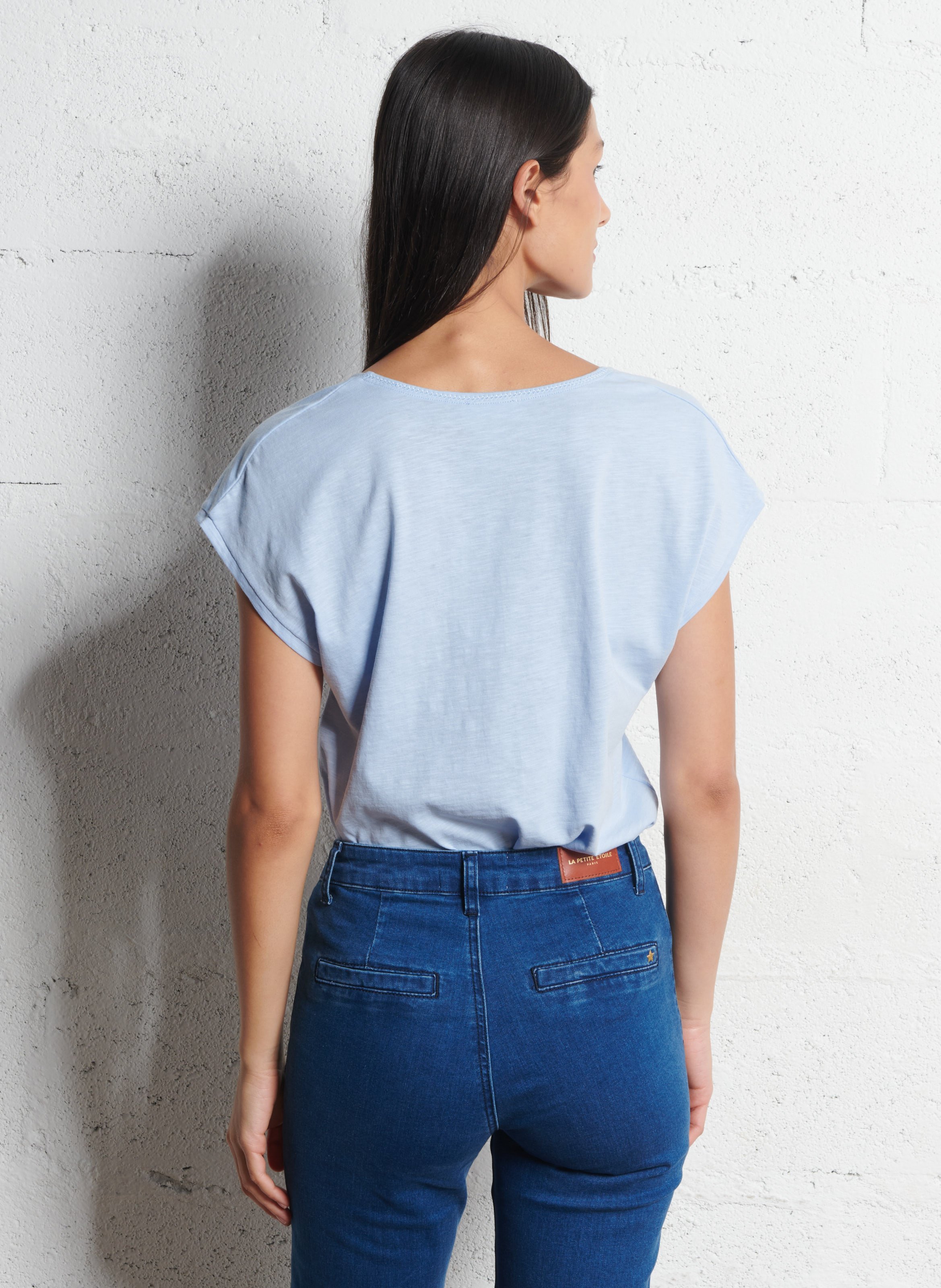 Straight cotton V-neck T-shirt MAISON 123 Blue