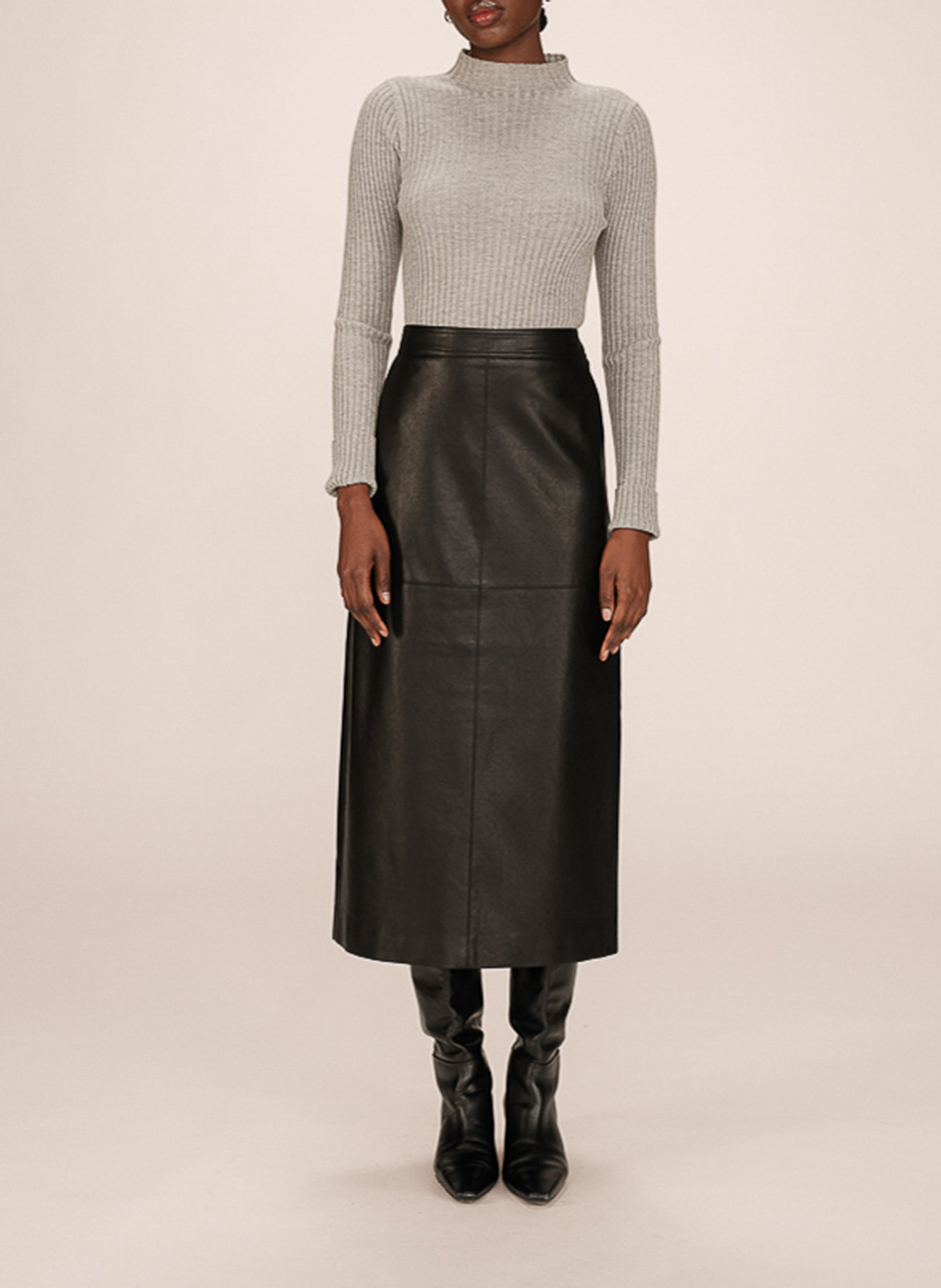 jupe midi aspect cuir GRACE ET MILA Noir