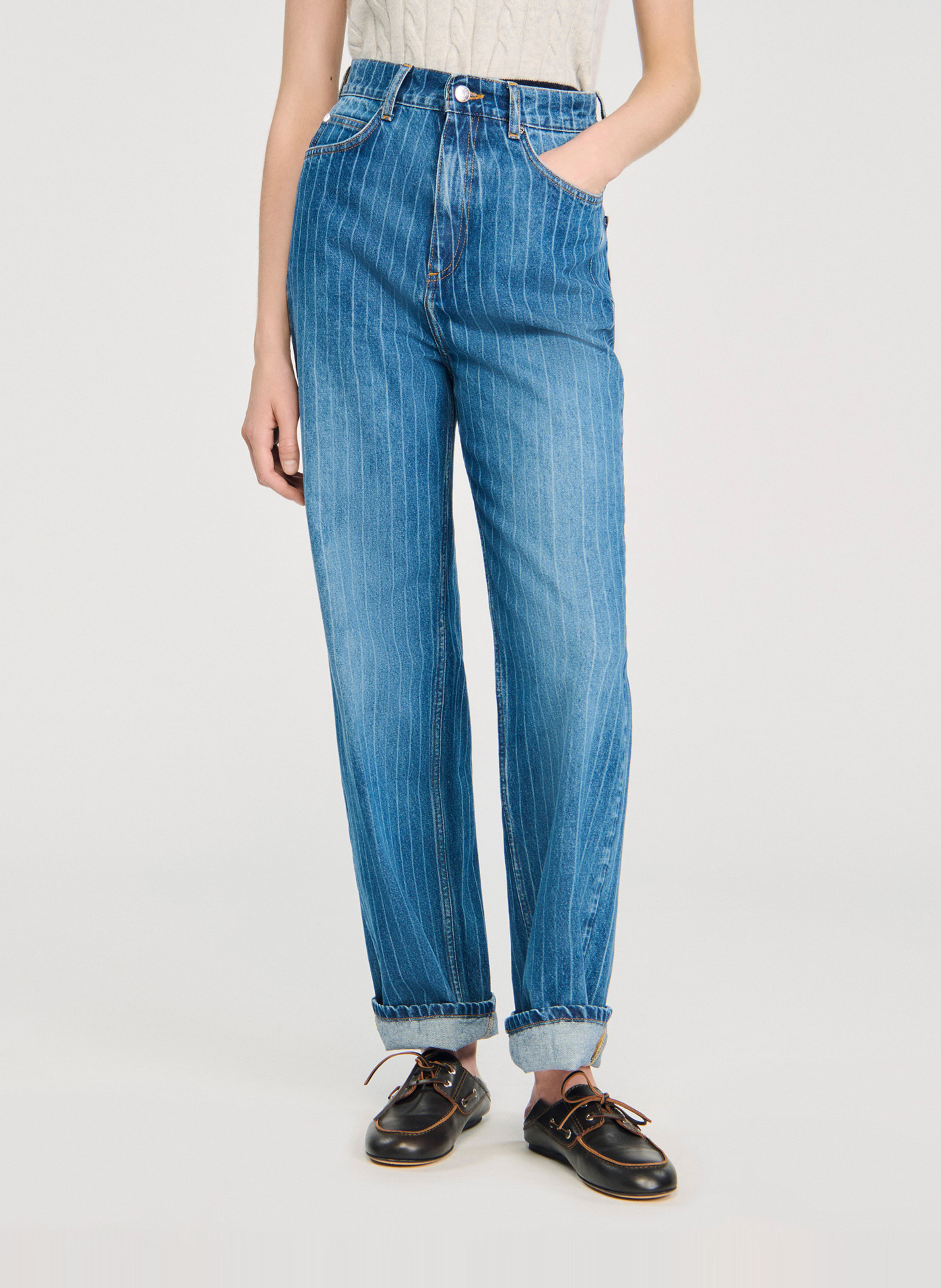 Jean large taille haute en coton SANDRO Bleu