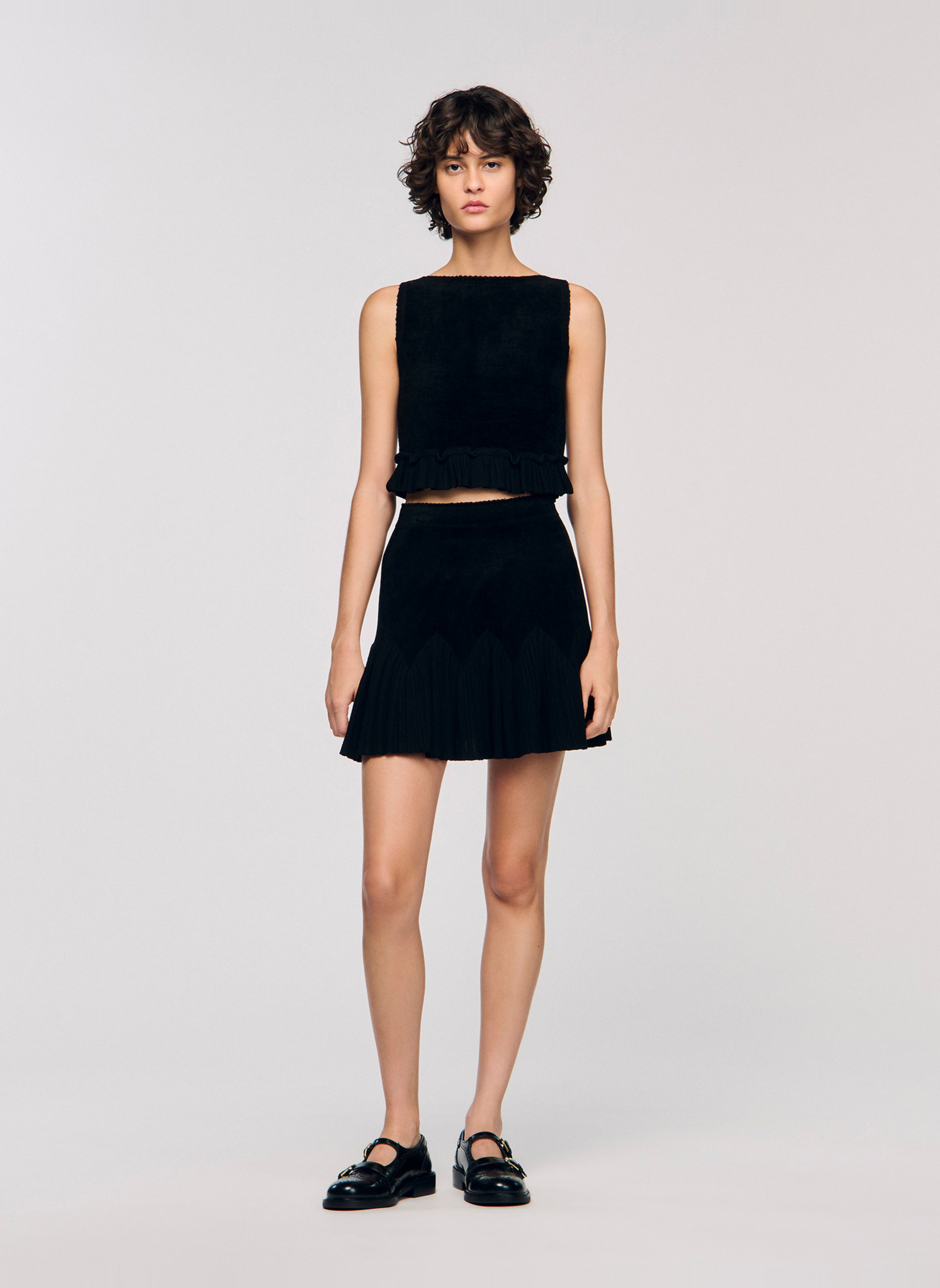 Top court droit col bateau SANDRO Noir