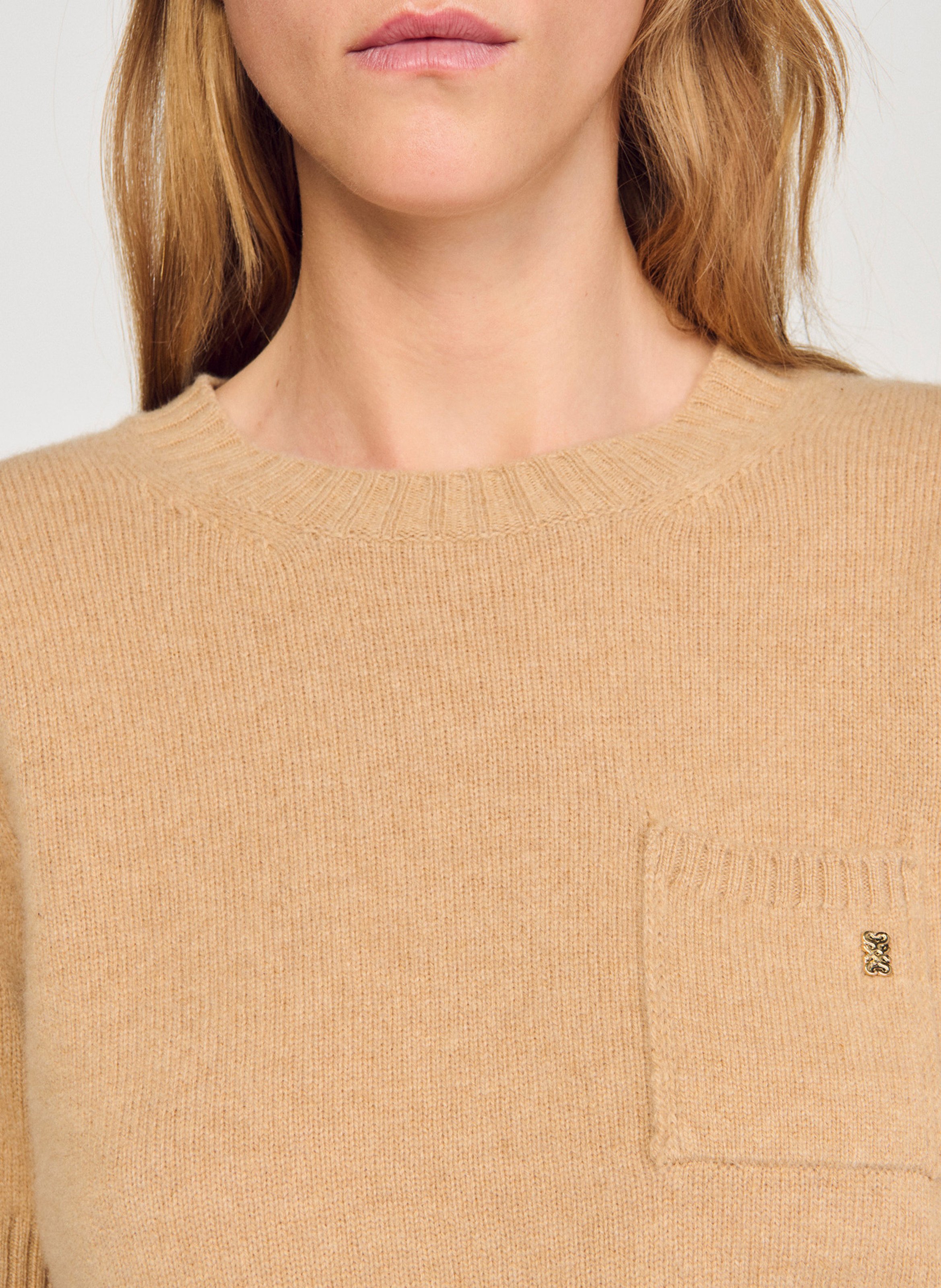 Pull col rond en laine SANDRO Marron